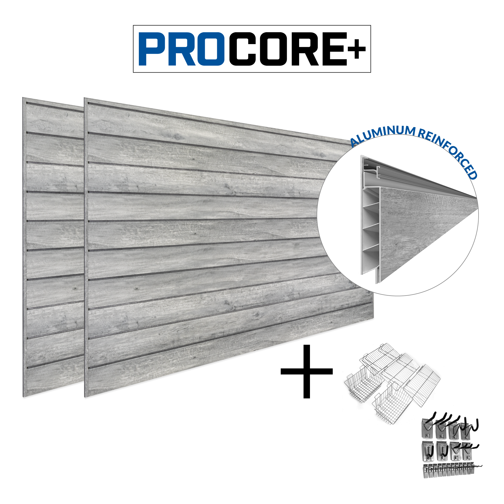 PROCORE+ Gray Wood Slatwall Ultimate Bundle