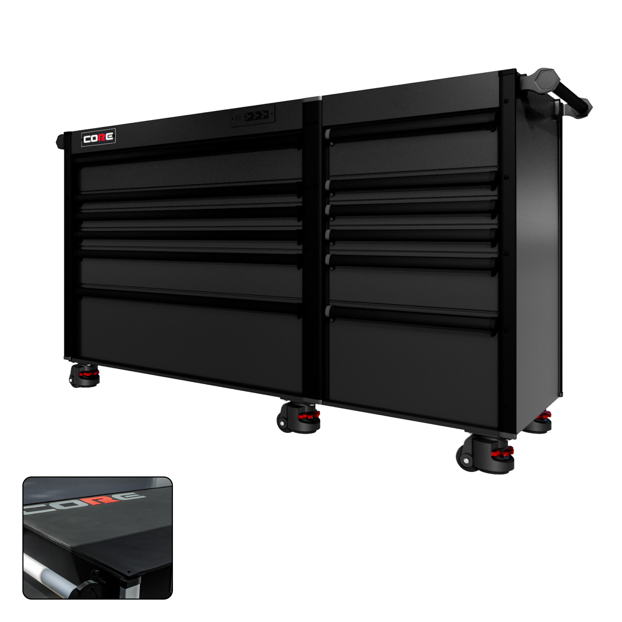 66 Series - 12 Drawers - Black Handles - Foot Casters
