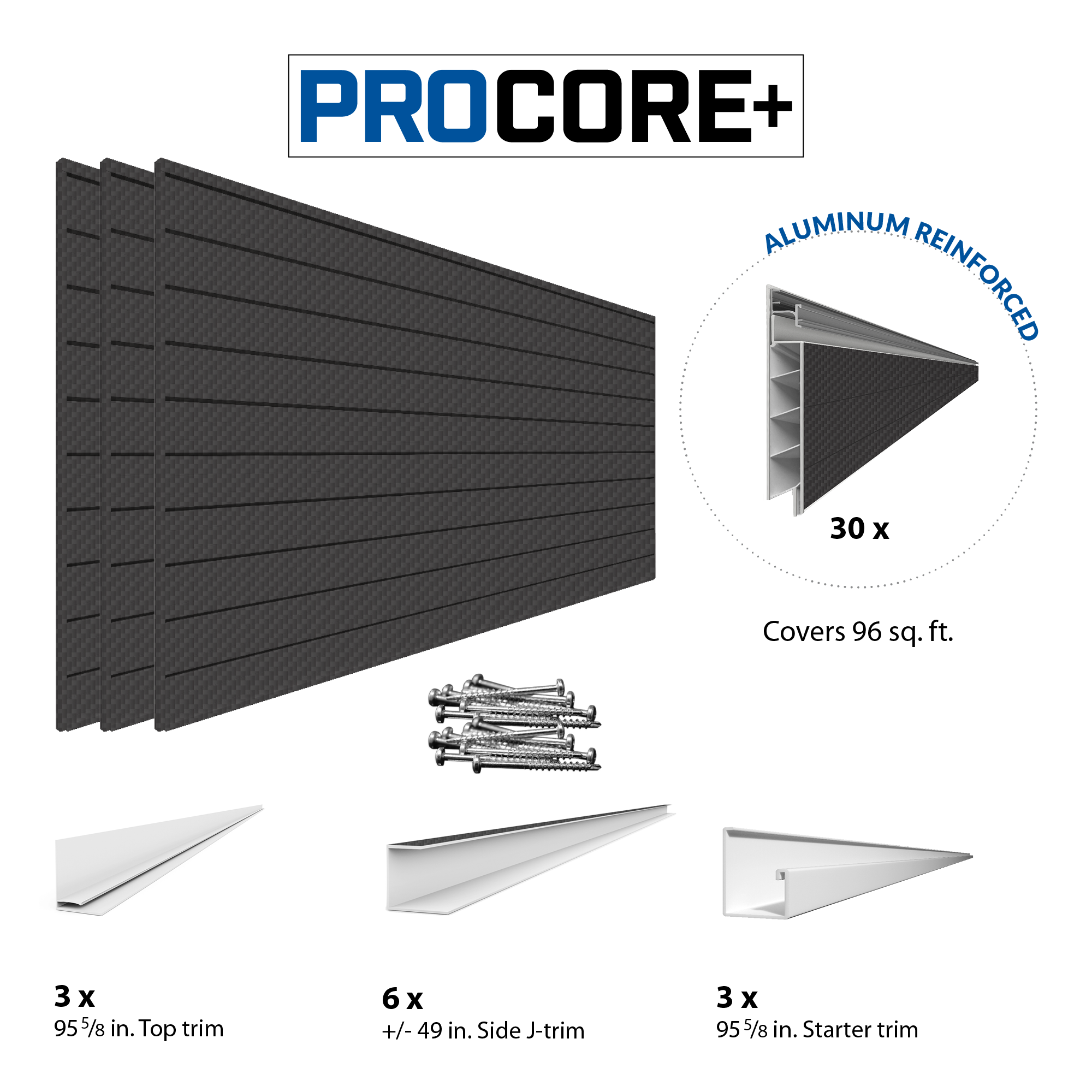 4 ft. x 8 ft. PROCORE PLUS PVC Slatwall – 3 Pack 96 sq ft