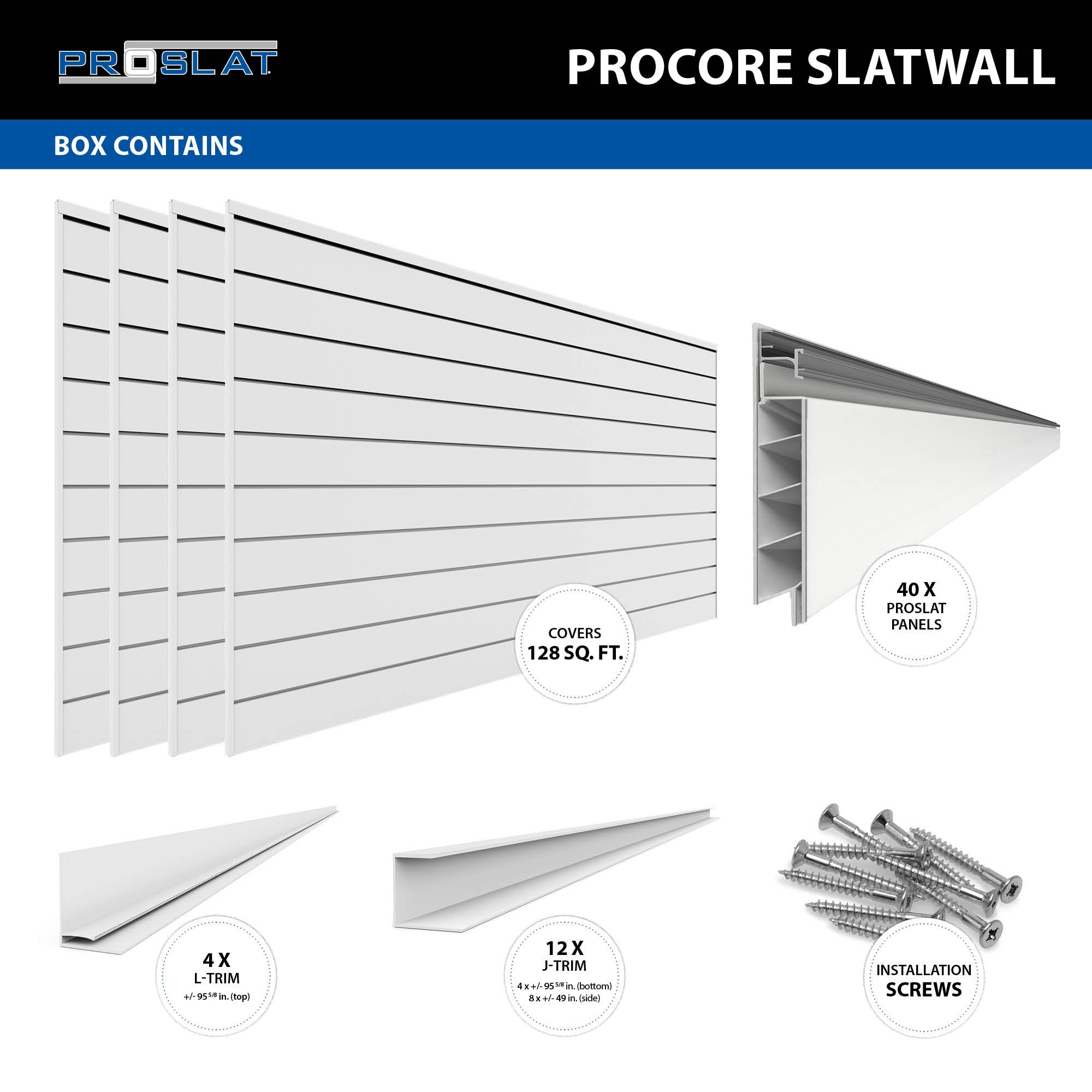 4 ft. x 8 ft. PROCORE PVC Slatwall – 4 Pack 128 sq ft