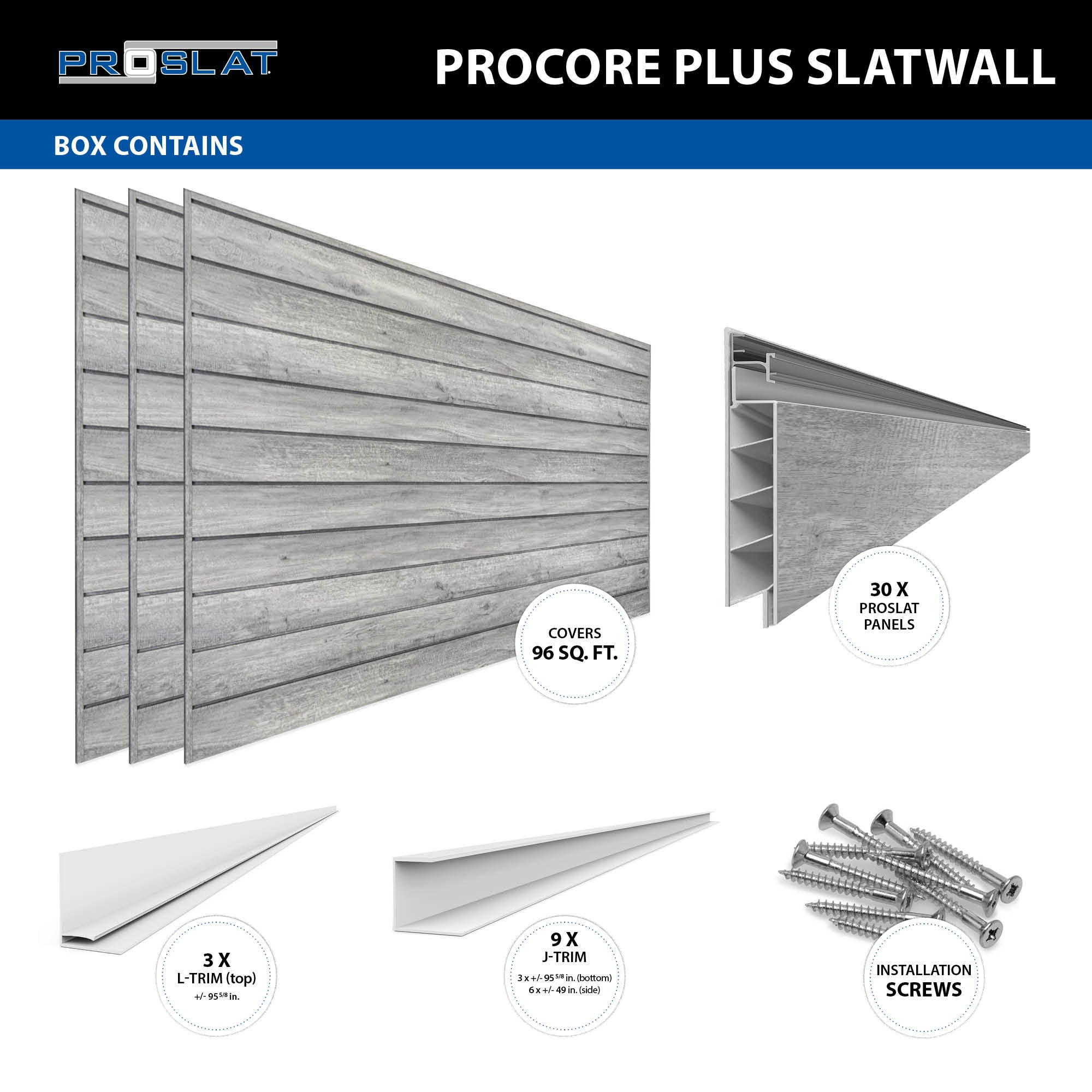 4 ft. x 8 ft. PROCORE PLUS PVC Slatwall – 3 Pack 96 sq ft