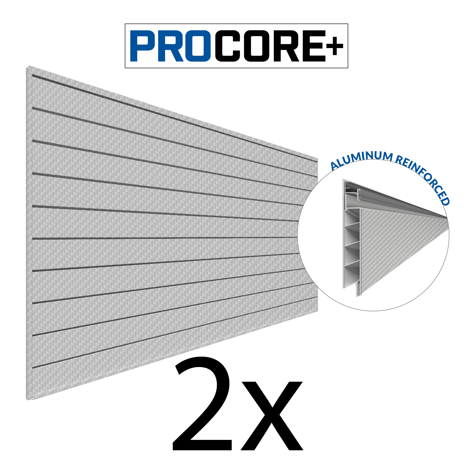 4 x 8 ft. PROCORE+ Silver Gray Carbon Fiber PVC Slatwall – 2 Pack 64 sq ft