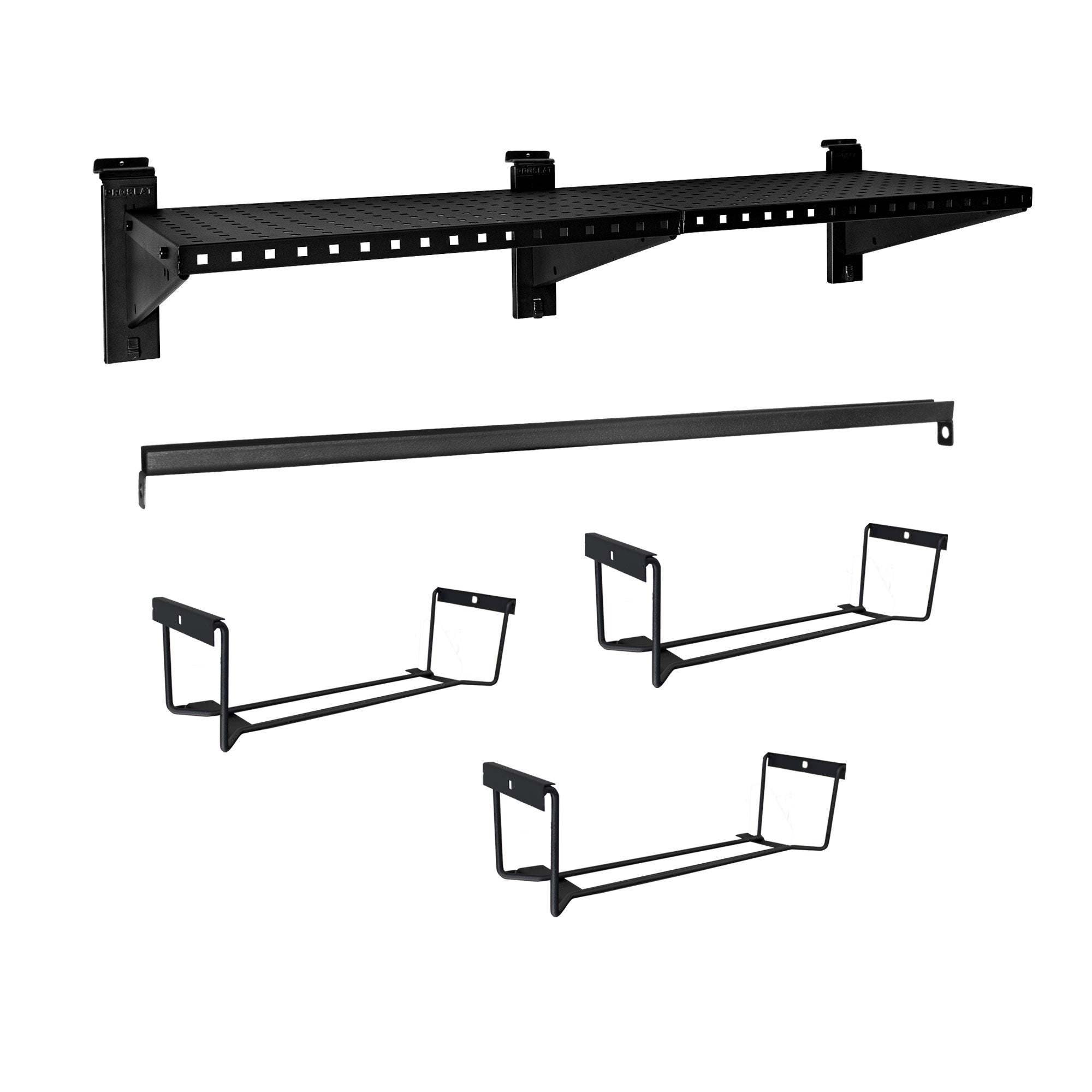 STEALTH 48 in. Heavy Duty Metal Shelf with Tool Holders & Clothing Rod