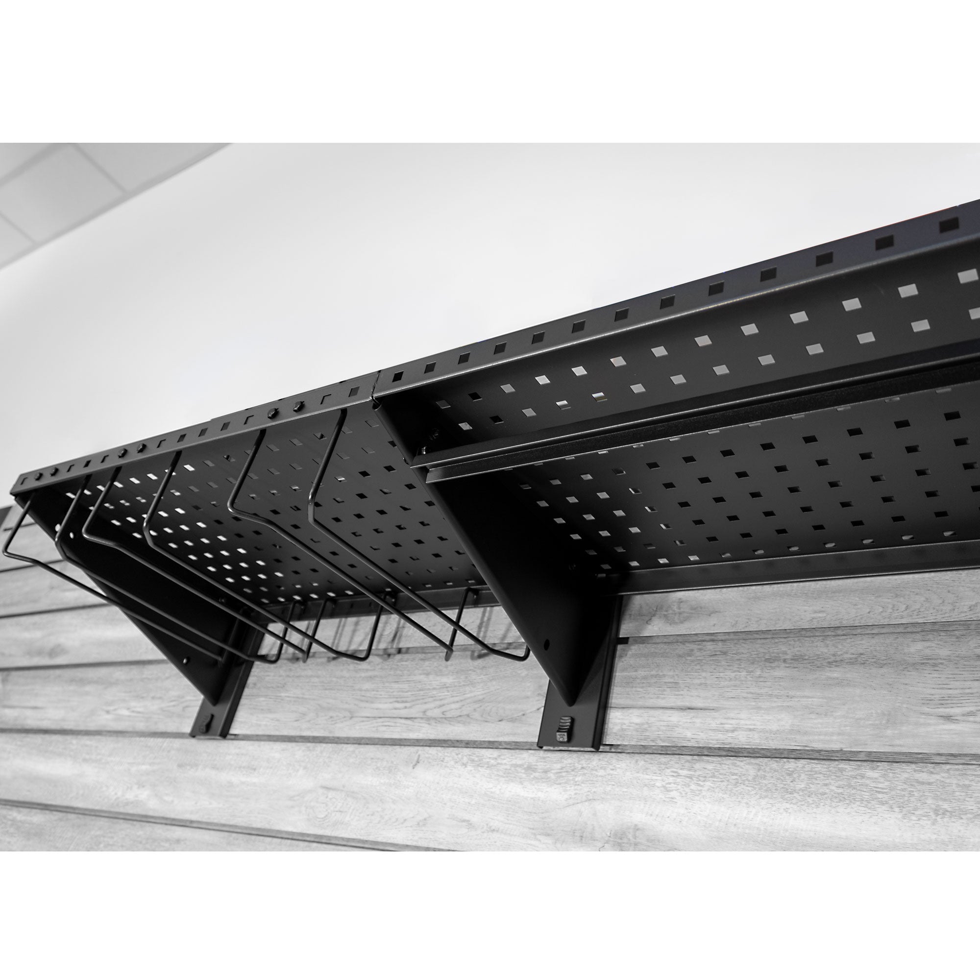 STEALTH 48 in. Heavy Duty Metal Shelf with Tool Holders & Clothing Rod