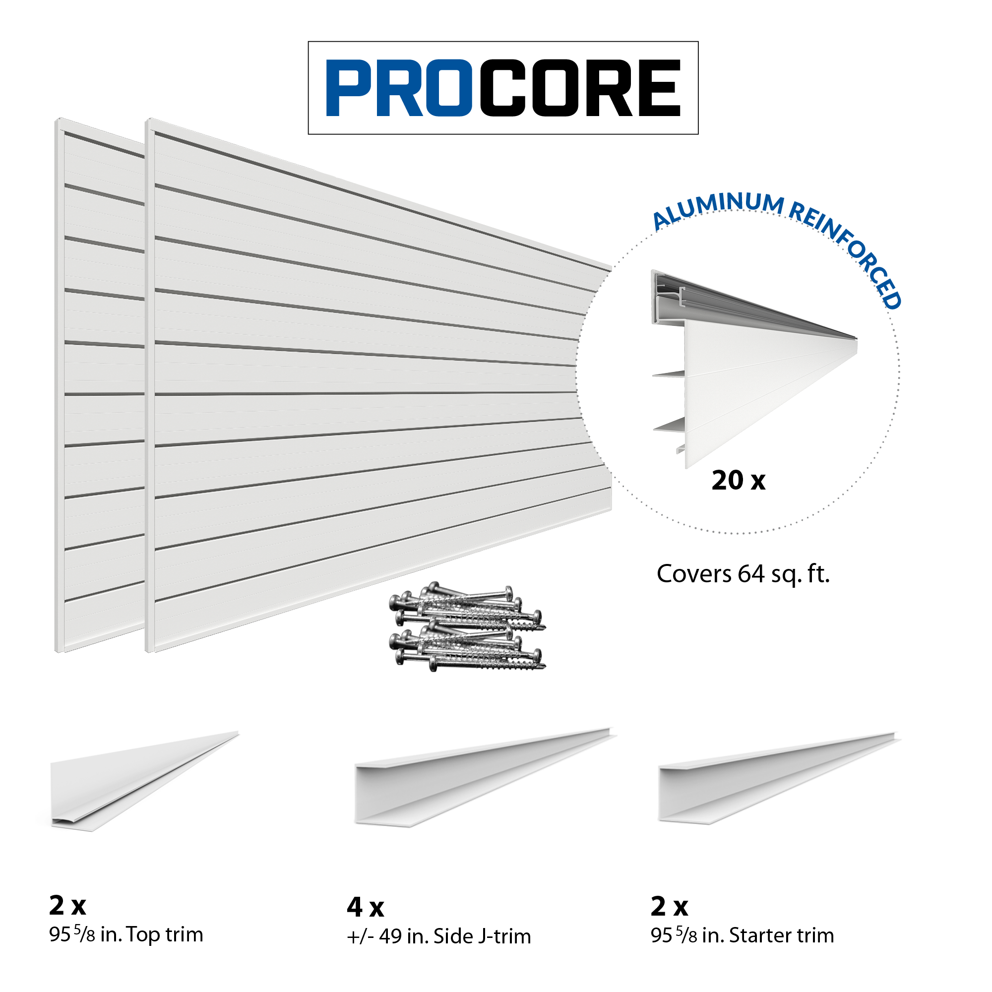 4 x 8ft. PROCORE PVC Slatwall White – 2 Pack 64 sq ft