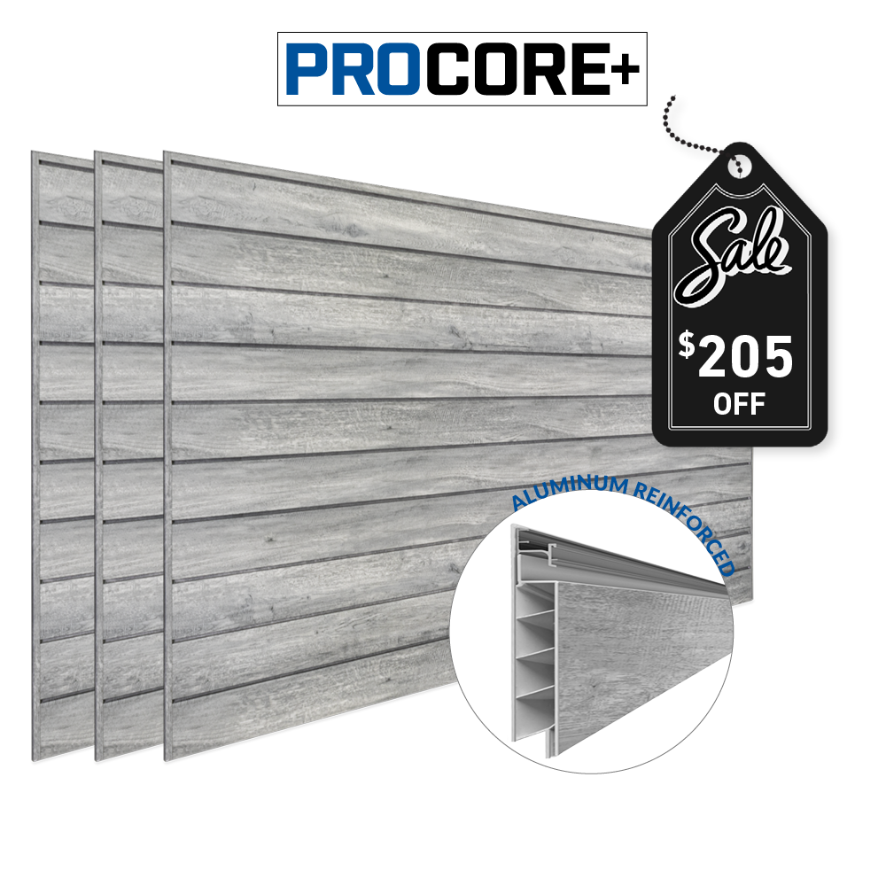 4 ft. x 8 ft. PROCORE+ Gray Wood PVC Slatwall – 3 Pack 96 sq ft