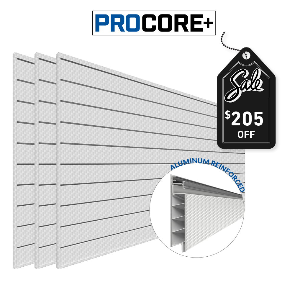 4 ft. x 8 ft. PROCORE+ Silver Gray Carbon Fiber PVC Slatwall – 3 Pack 96 sq ft