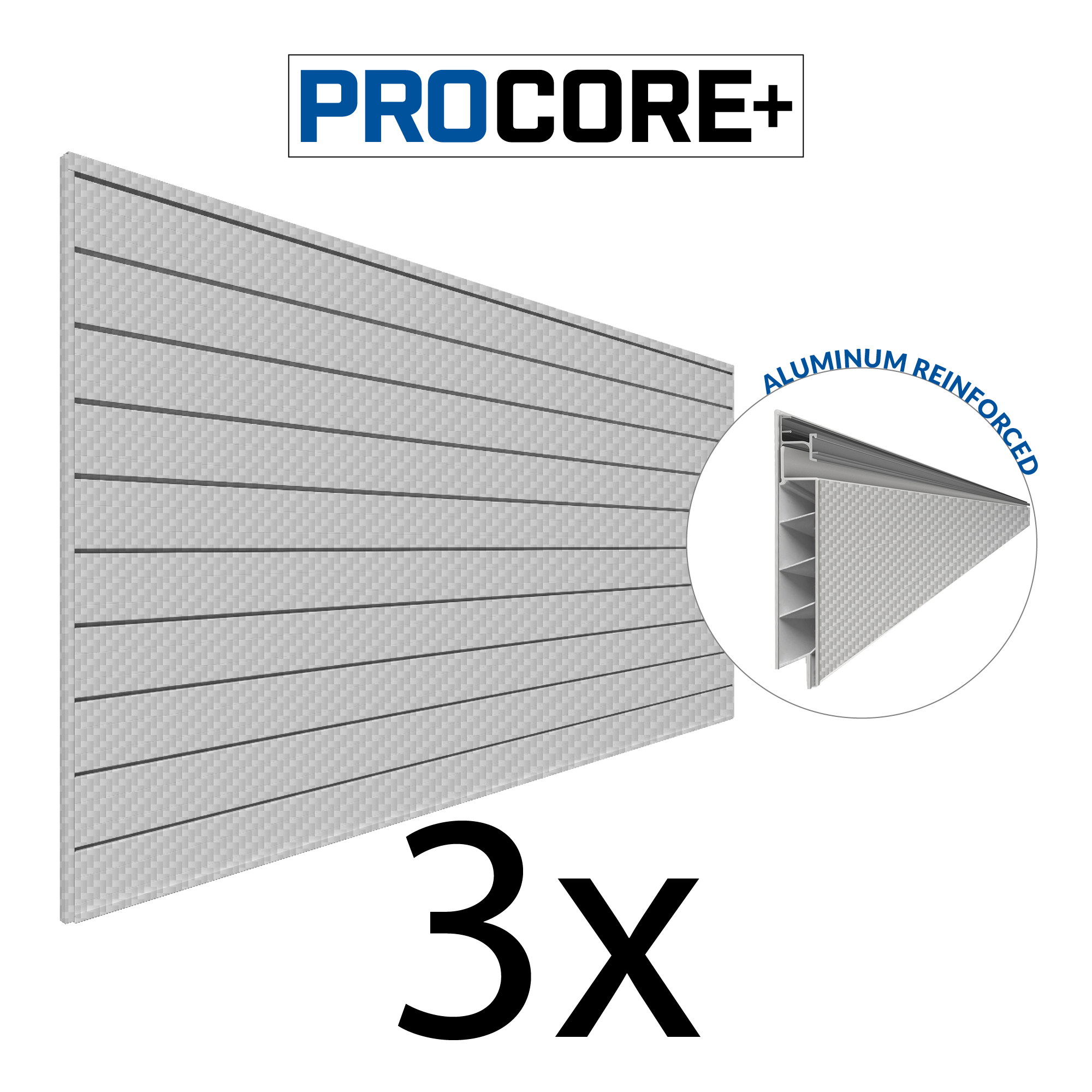 4 x 8 ft. PROCORE+ Silver Gray Carbon Fiber PVC Slatwall – 3 Pack 96 sq ft