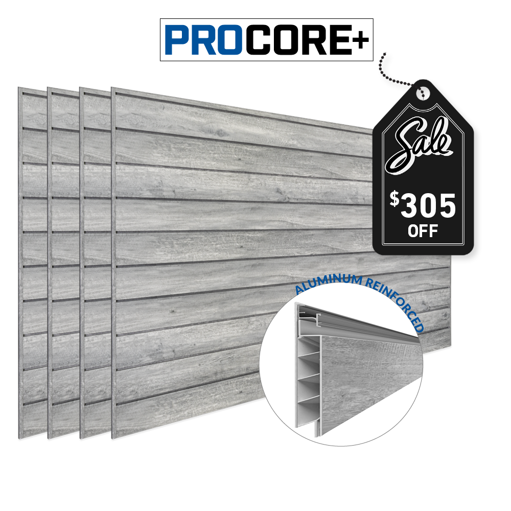 4 ft. x 8 ft. PROCORE+ Gray Wood PVC Slatwall – 4 Pack 128 sq ft