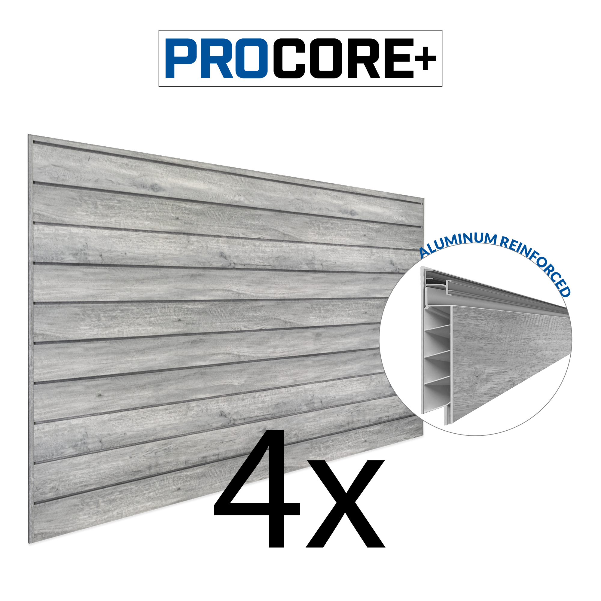4 x 8ft. PROCORE+ Gray Wood PVC Slatwall – 4 Pack 128 sq ft