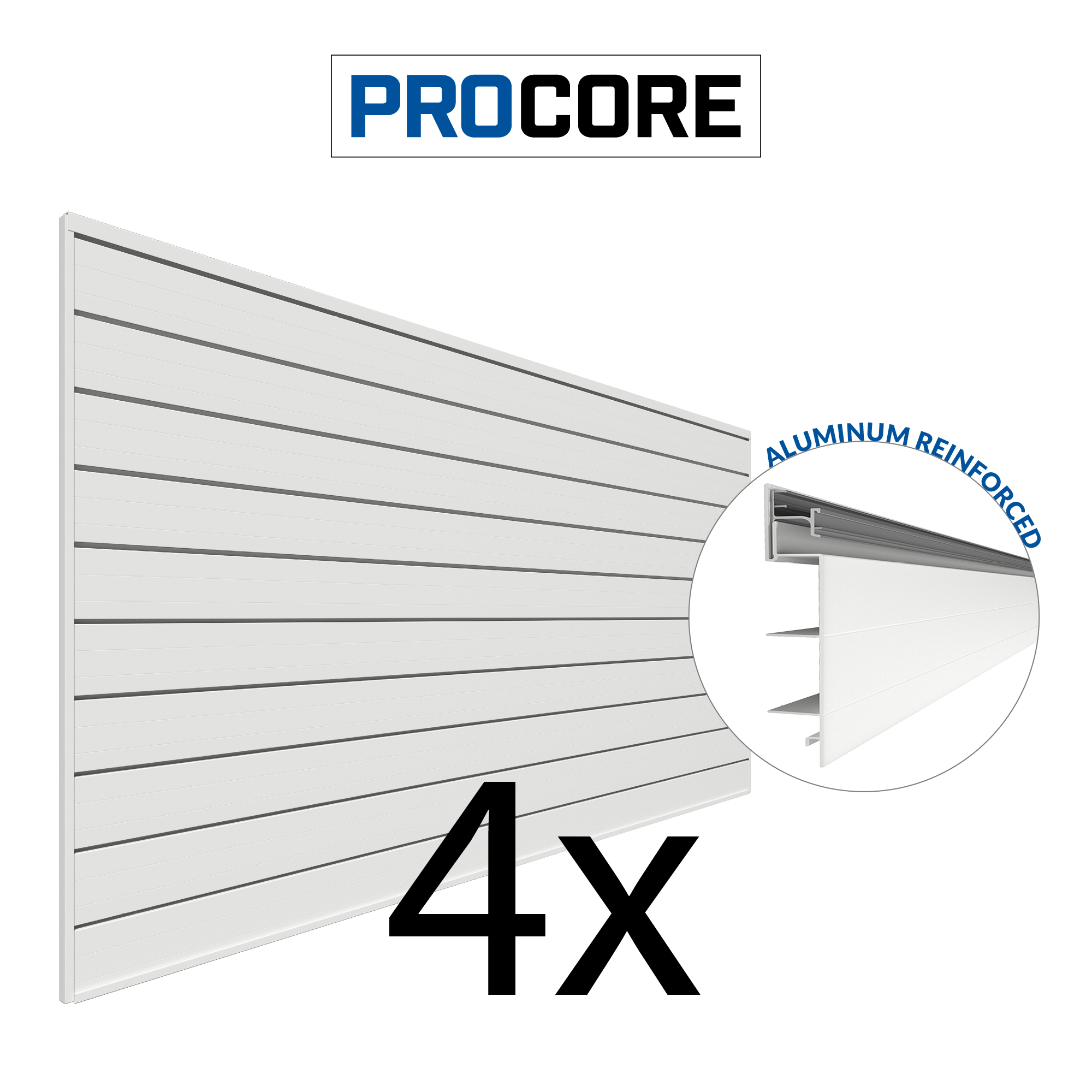 4 x 8ft. PROCORE PVC Slatwall – 4 Pack 128 sq ft – White