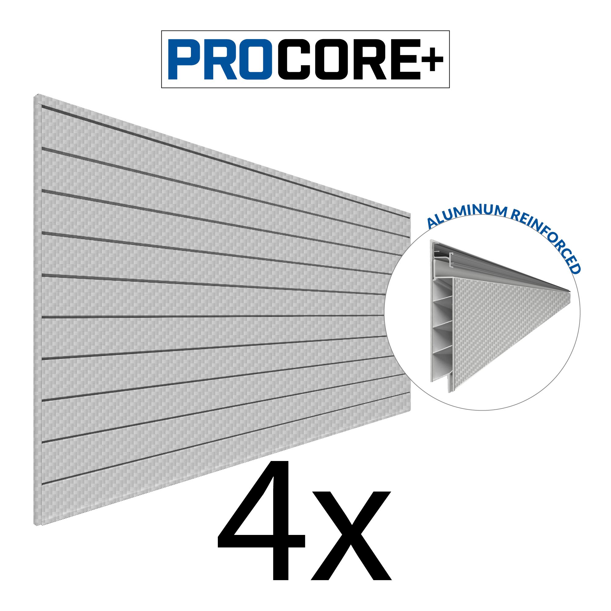 4 x 8ft. PROCORE+ Silver Gray Carbon Fiber PVC Slatwall – 4 Pack 128 sq ft