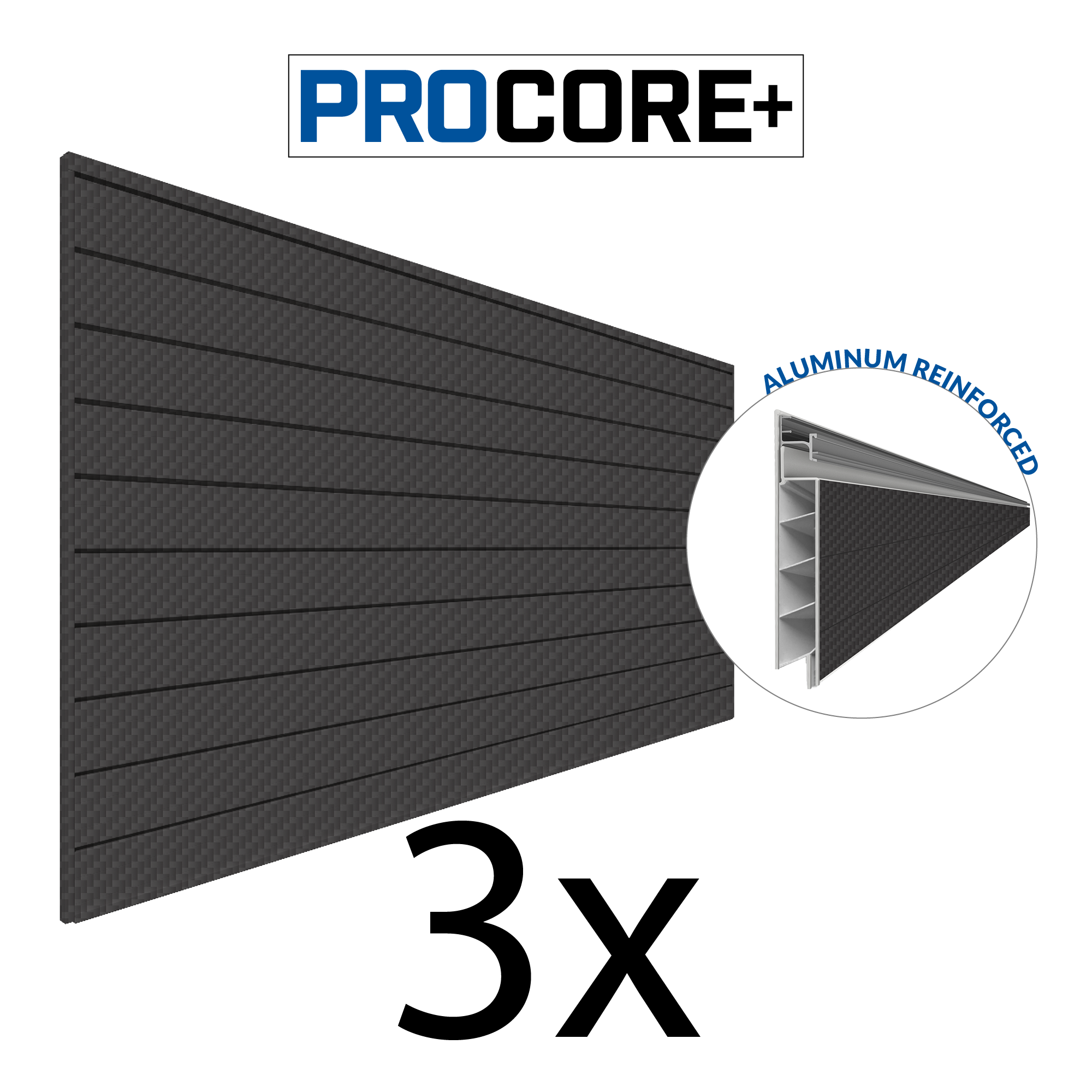 4 x 8 ft. PROCORE+ Black Carbon Fiber PVC Slatwall – 3 Pack 96 sq ft