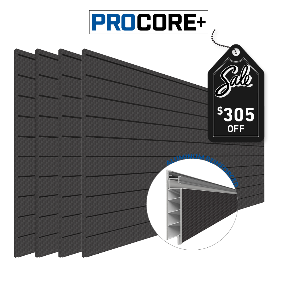 4 ft. x 8 ft. PROCORE+ Black Carbon Fiber PVC Slatwall – 4 Pack 128 sq ft