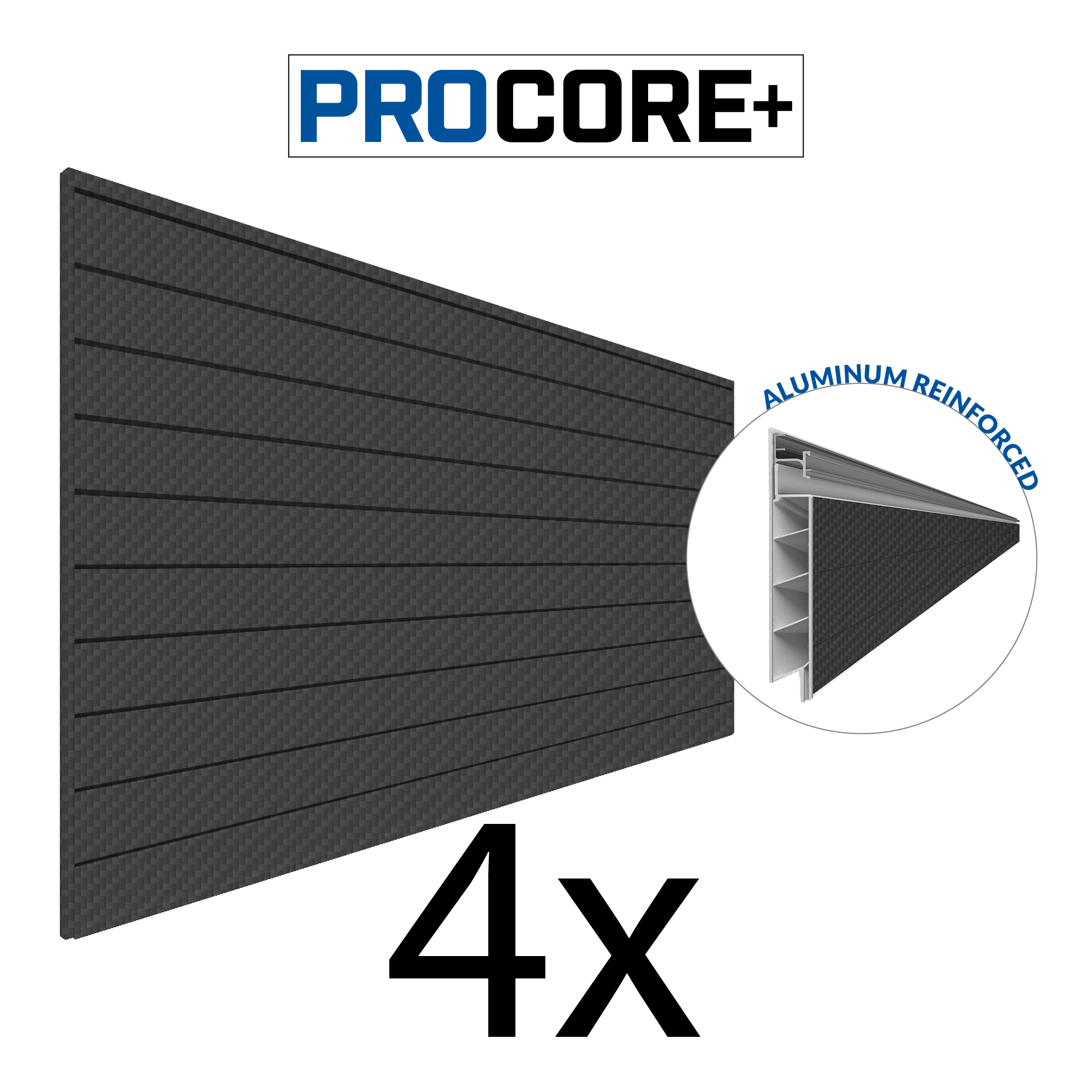 4 x 8ft. PROCORE+ Black Carbon Fiber PVC Slatwall – 4 Pack 128 sq ft