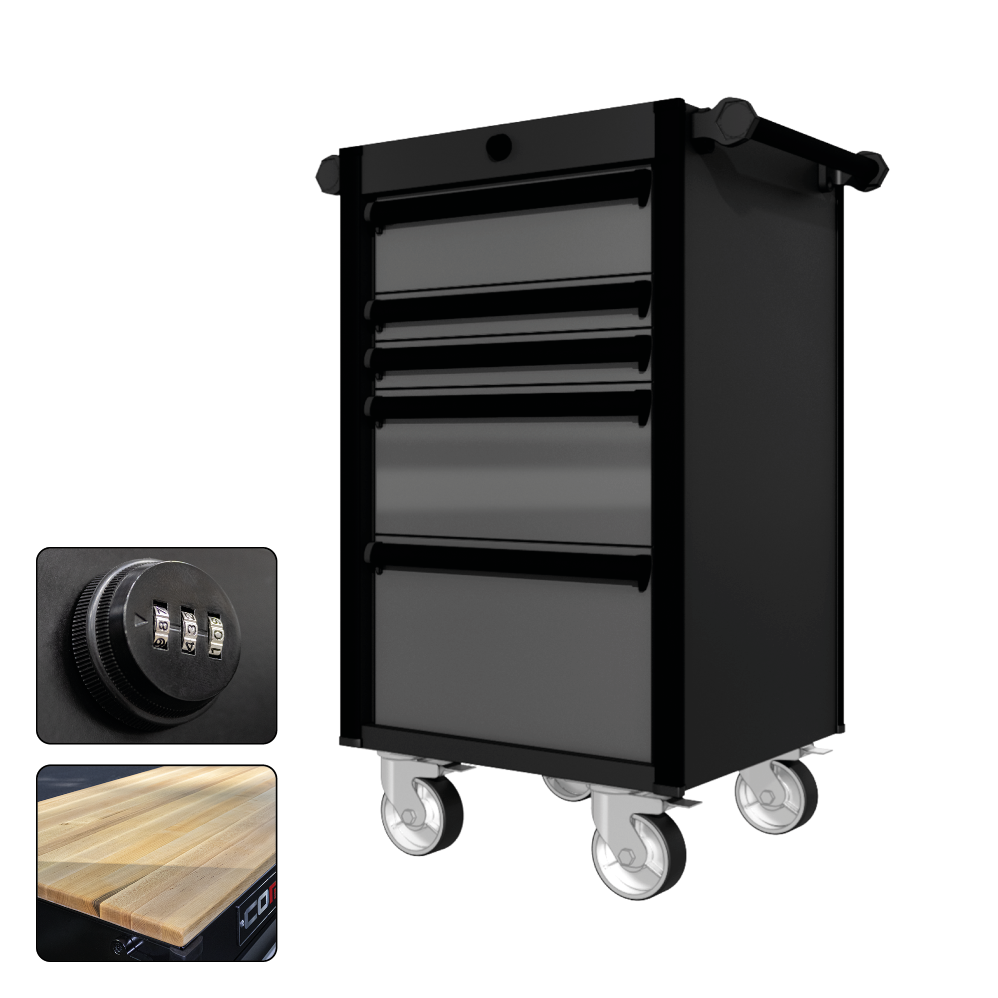 22 Series - 5 Drawers - Black Handles - Traditional Casters