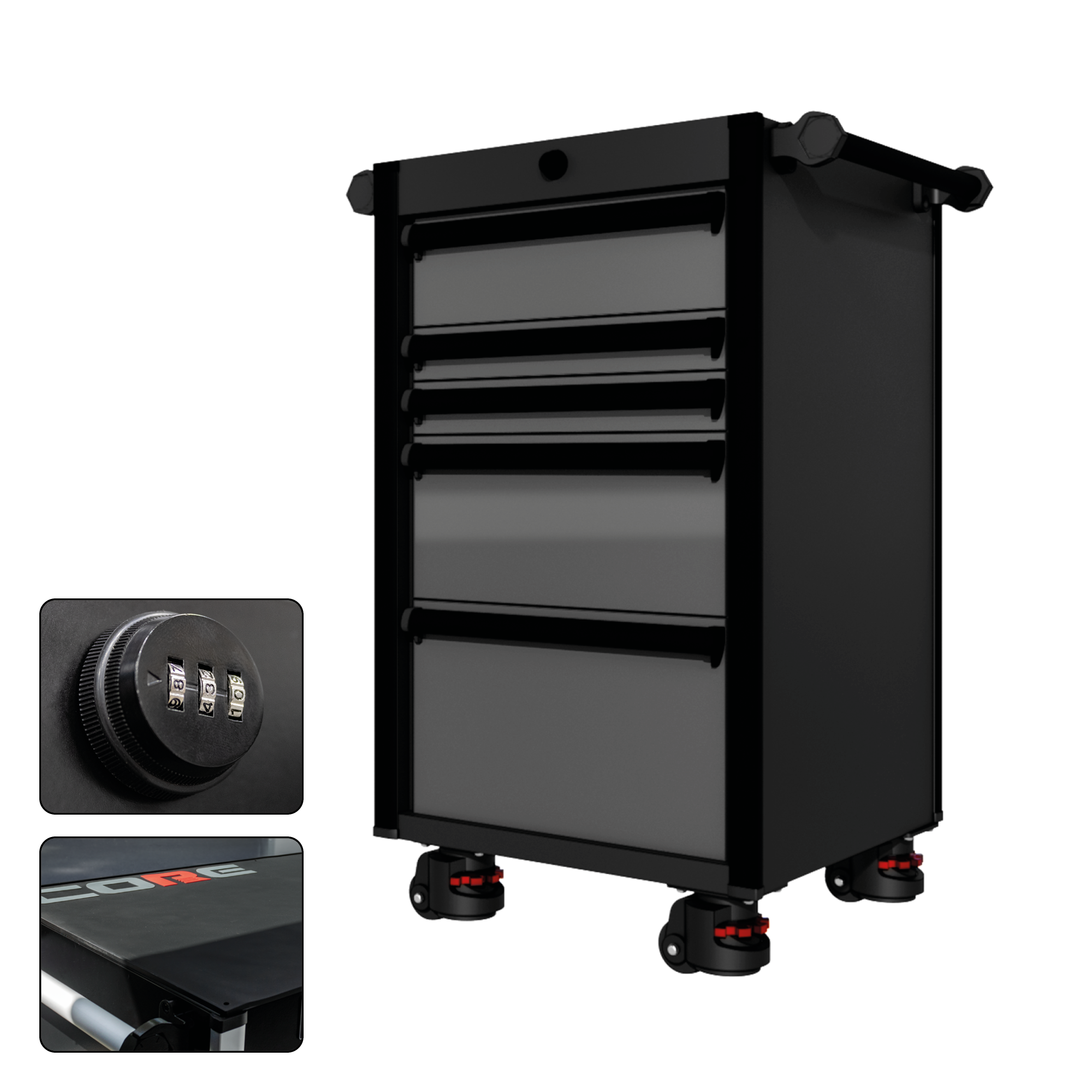 22 Series - 5 Drawers - Black Handles - Foot Casters