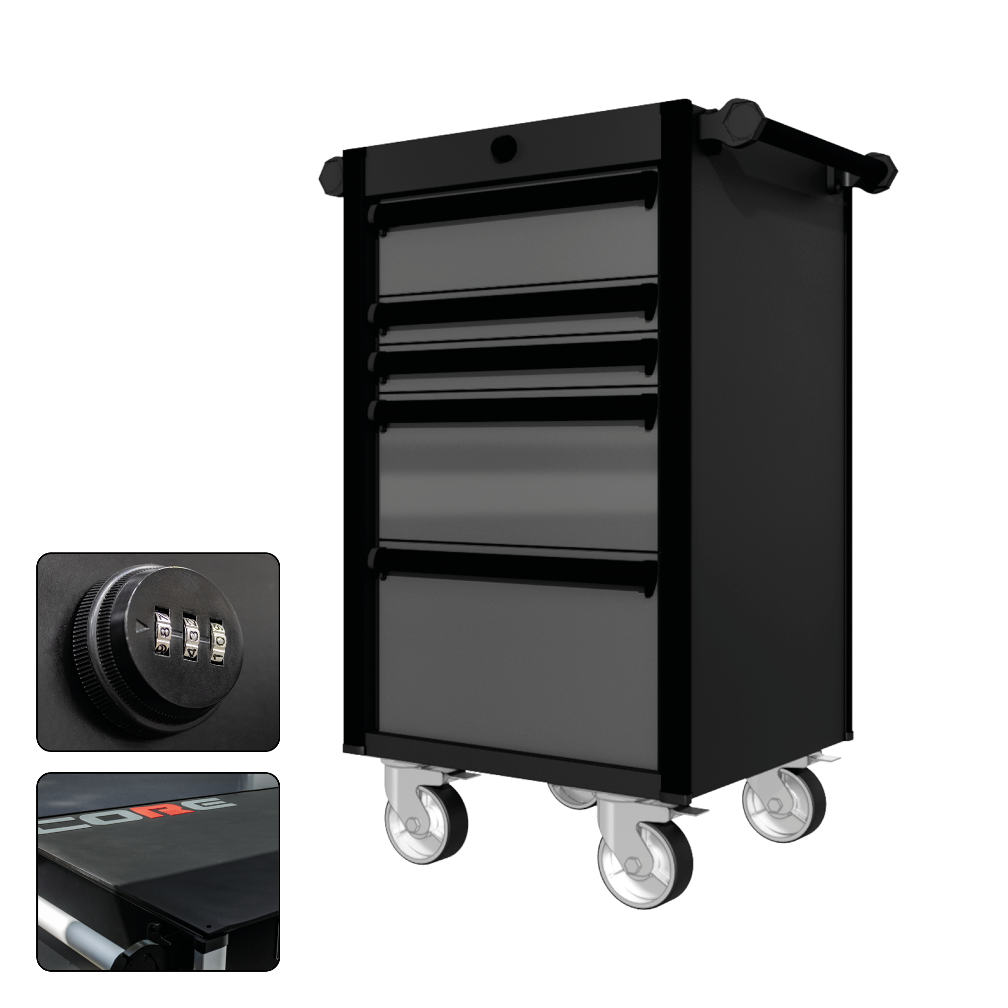 22 Series - 5 Drawers - Black Handles - Traditional Casters