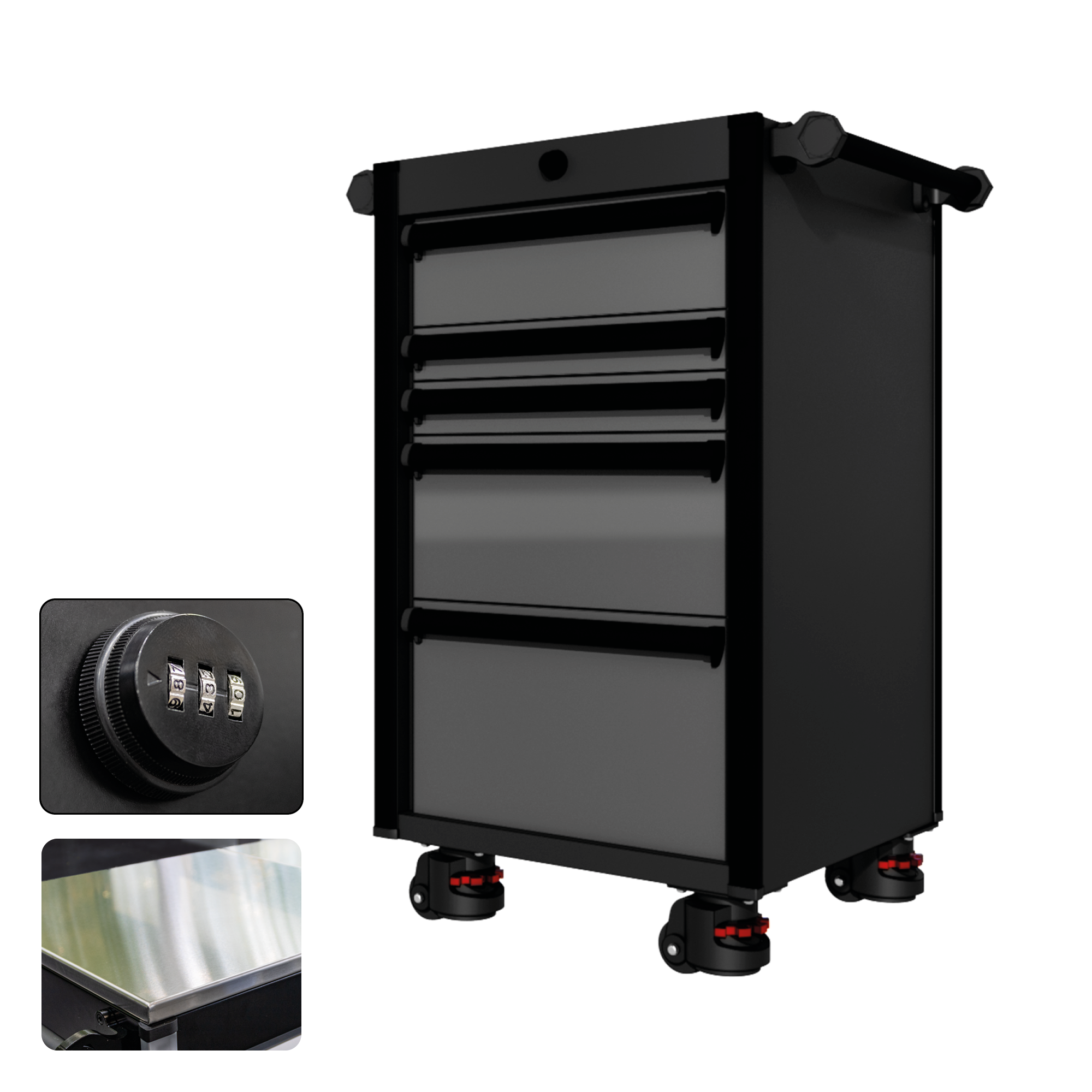 22 Series - 5 Drawers - Black Handles - Foot Casters