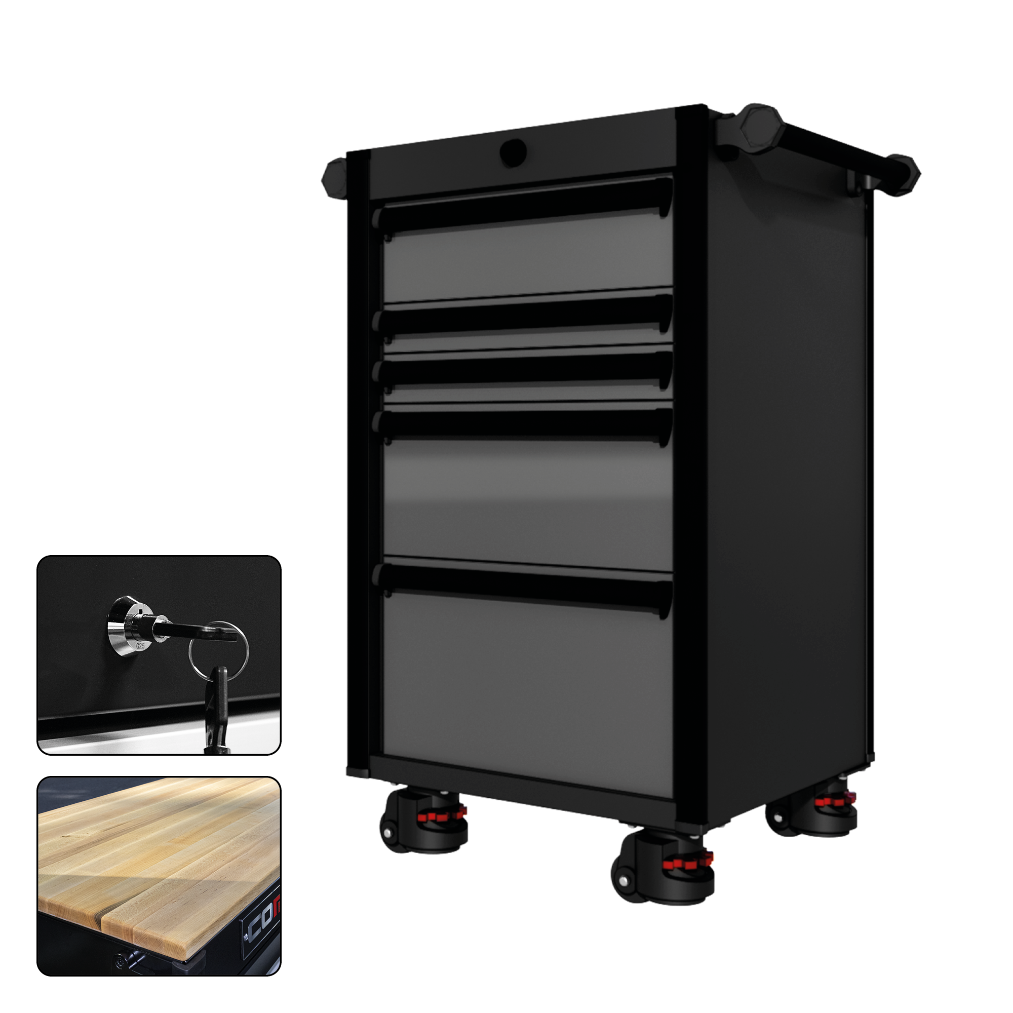 22 Series - 5 Drawers - Black Handles - Foot Casters