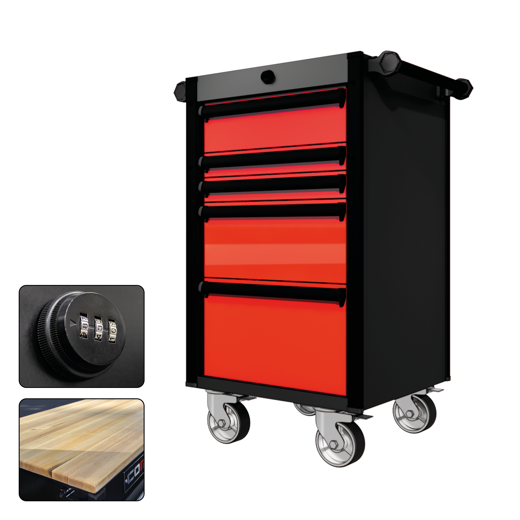 22 Series - 5 Drawers - Black Handles - Traditional Casters