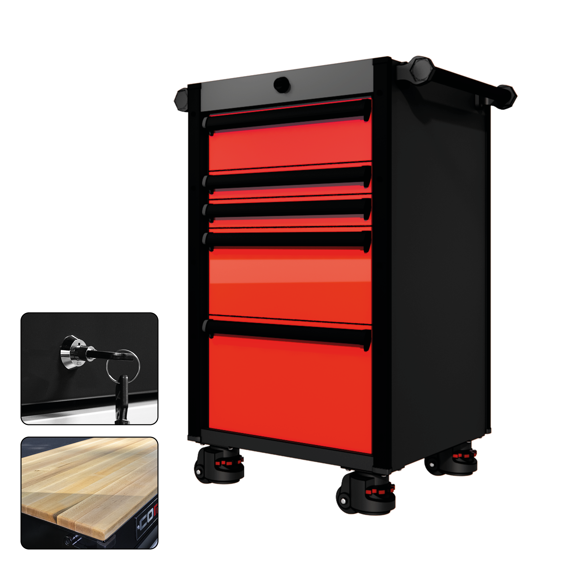 22 Series - 5 Drawers - Black Handles - Foot Casters