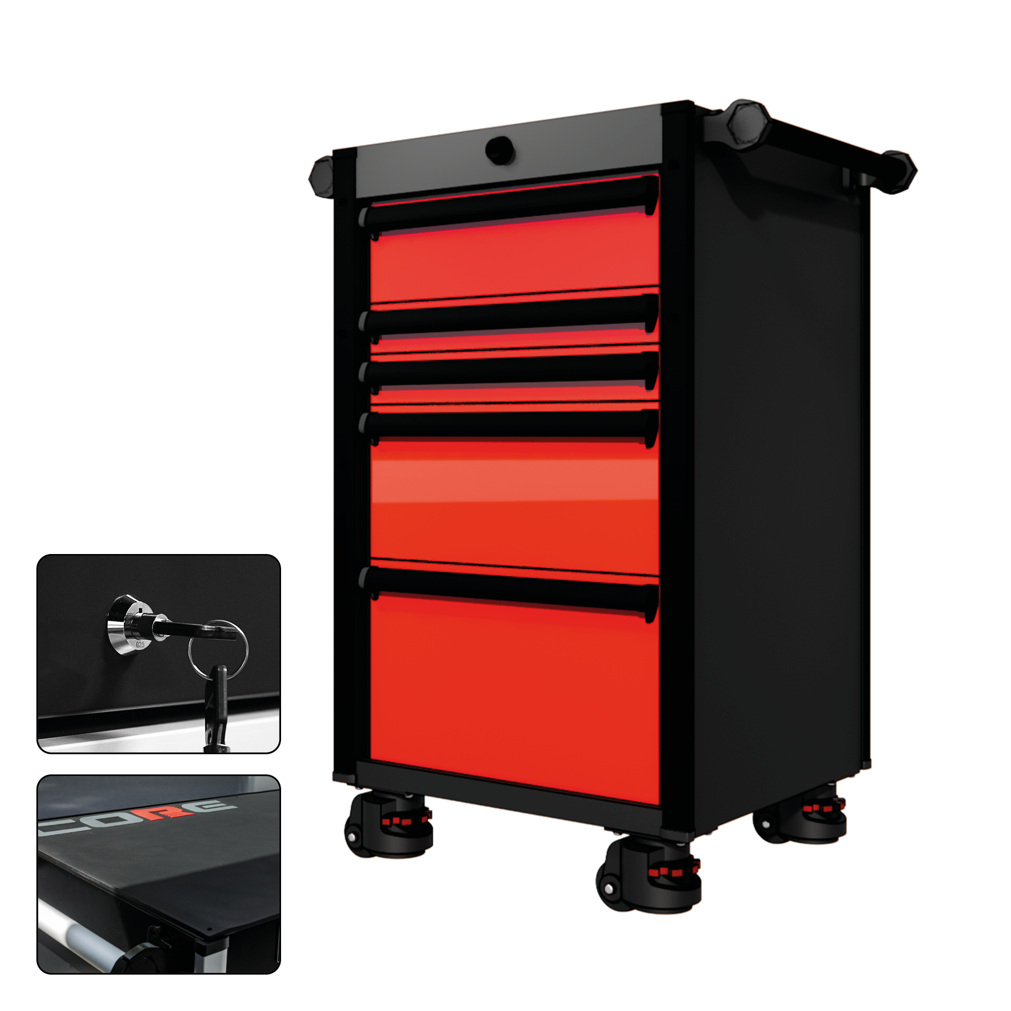 22 Series - 5 Drawers - Black Handles - Foot Casters