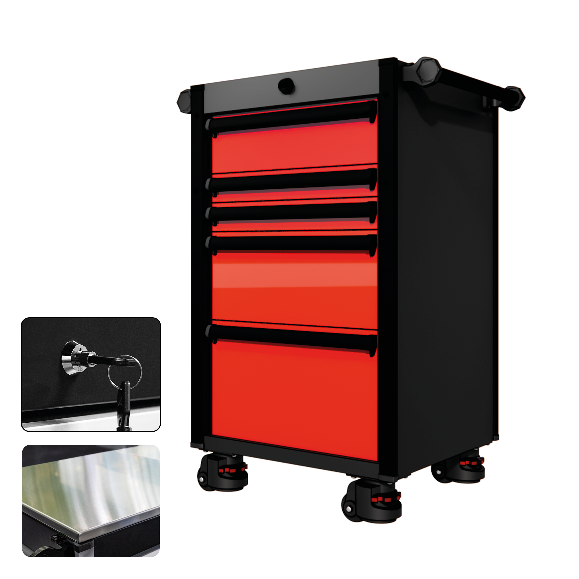 22 Series - 5 Drawers - Black Handles - Foot Casters