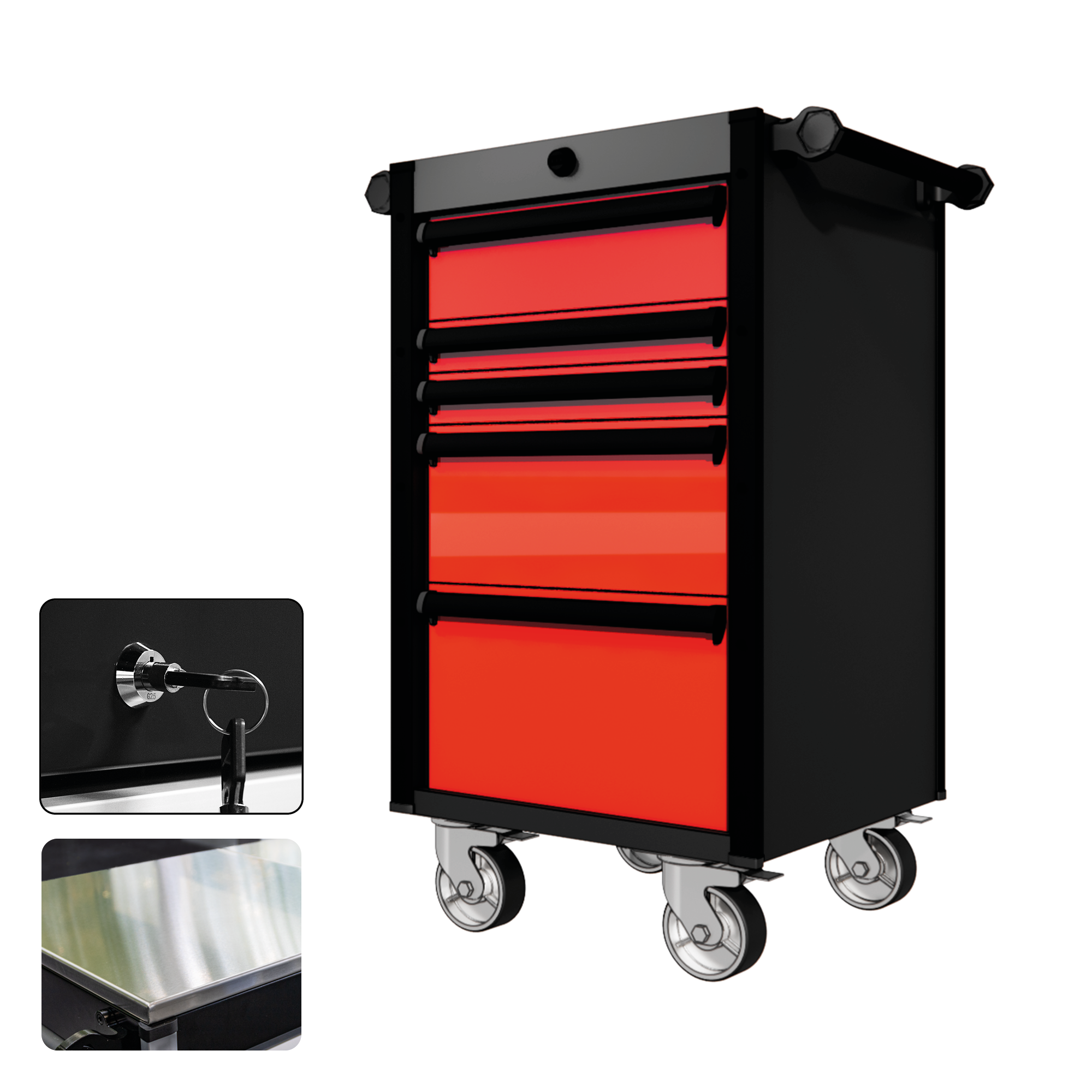 22 Series - 5 Drawers - Black Handles - Traditional Casters