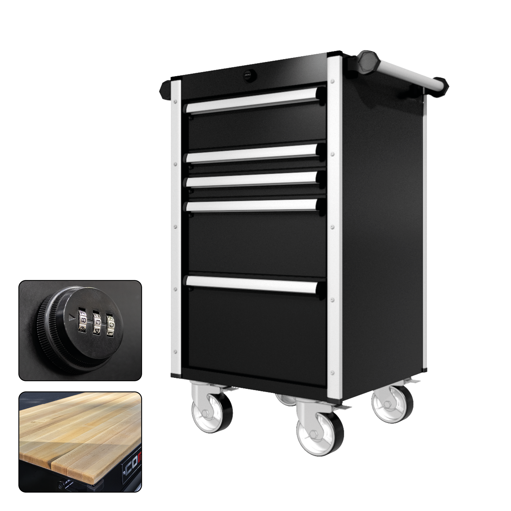 22 Series - 5 Drawers - Silver Handles - Traditional Casters