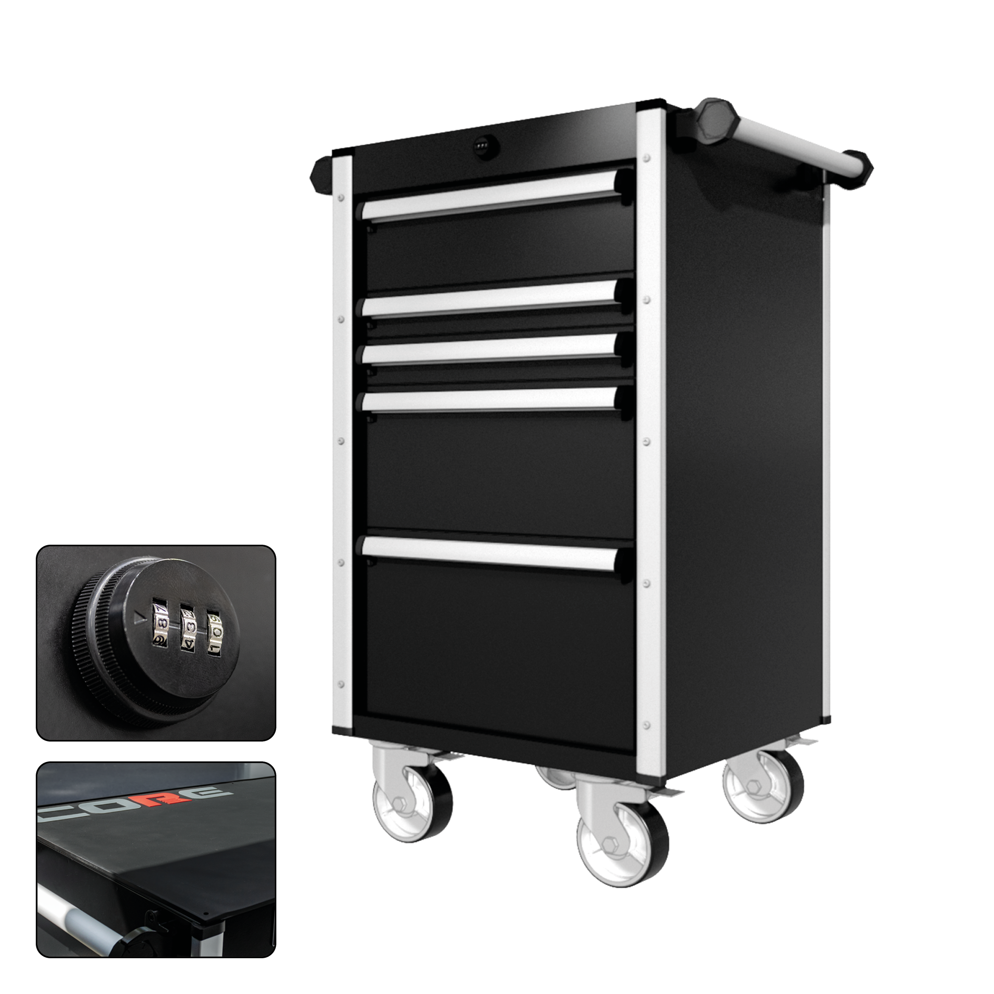 22 Series - 5 Drawers - Silver Handles - Traditional Casters