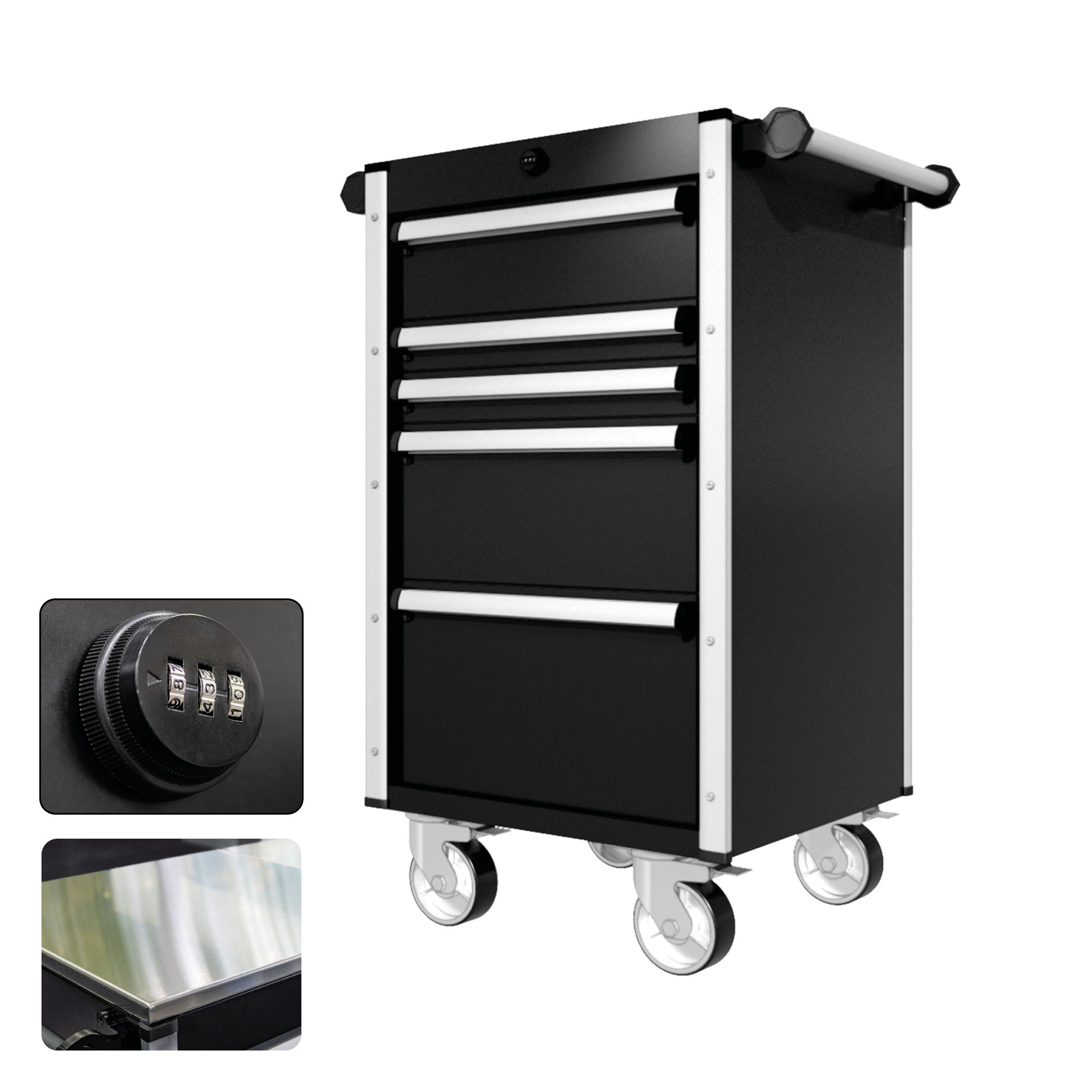 22 Series - 5 Drawers - Silver Handles - Traditional Casters