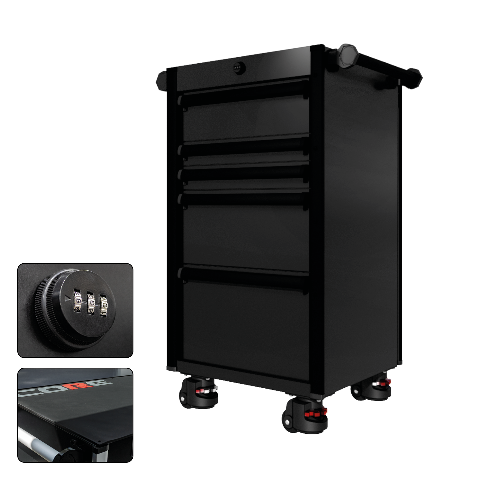 22 Series - 5 Drawers - Black Handles - Foot Casters