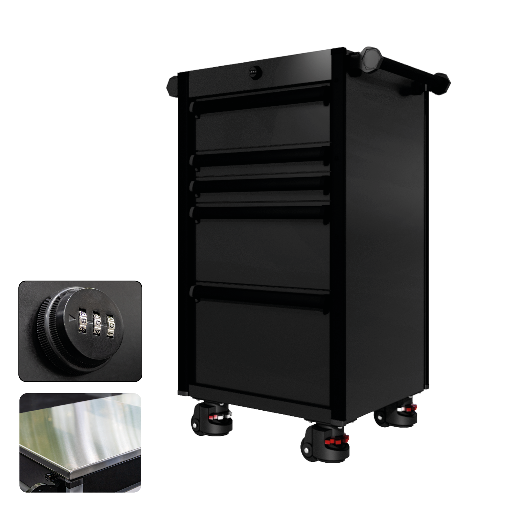 22 Series - 5 Drawers - Black Handles - Foot Casters