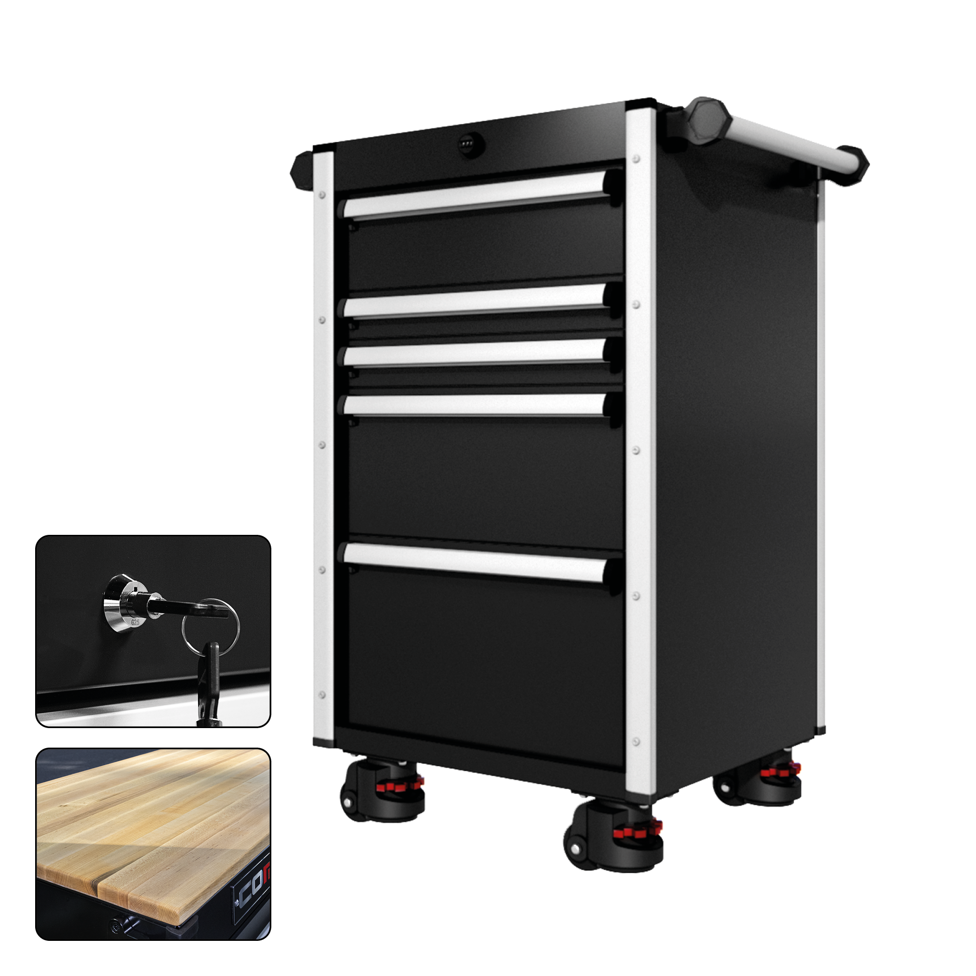 22 Series - 5 Drawers - Silver Handles - Foot Casters