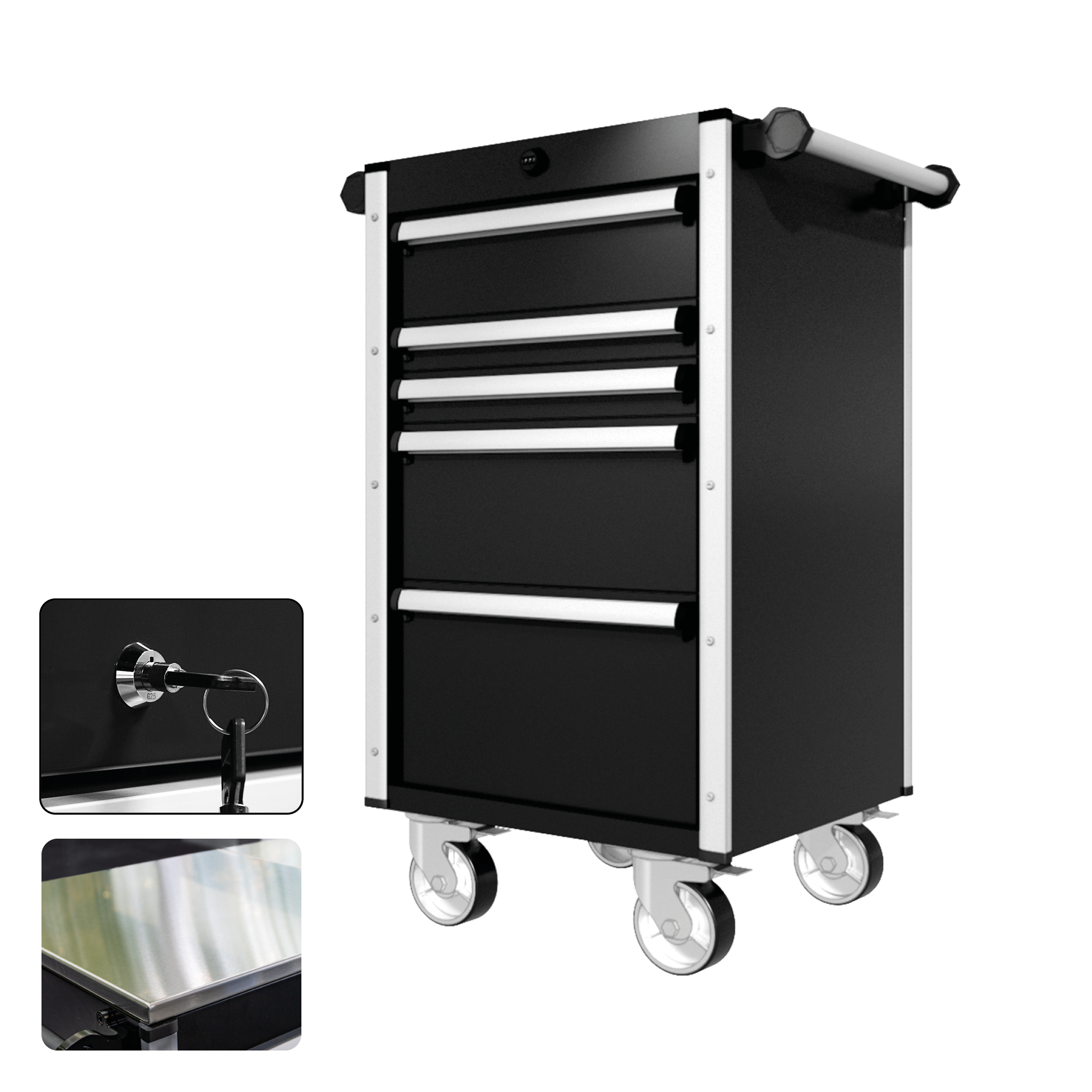 22 Series - 5 Drawers - Silver Handles - Traditional Casters