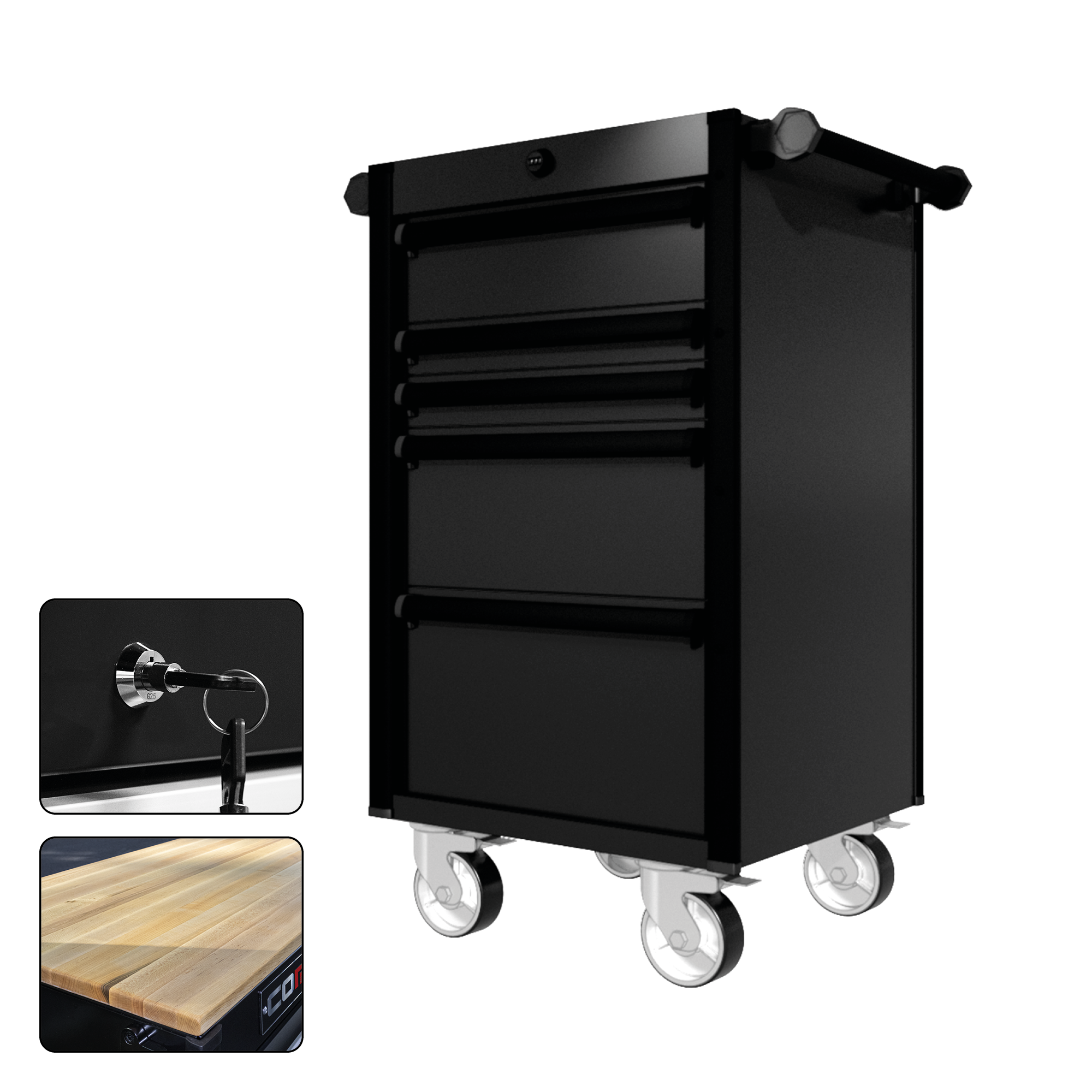 22 Series - 5 Drawers - Black Handles - Traditional Casters