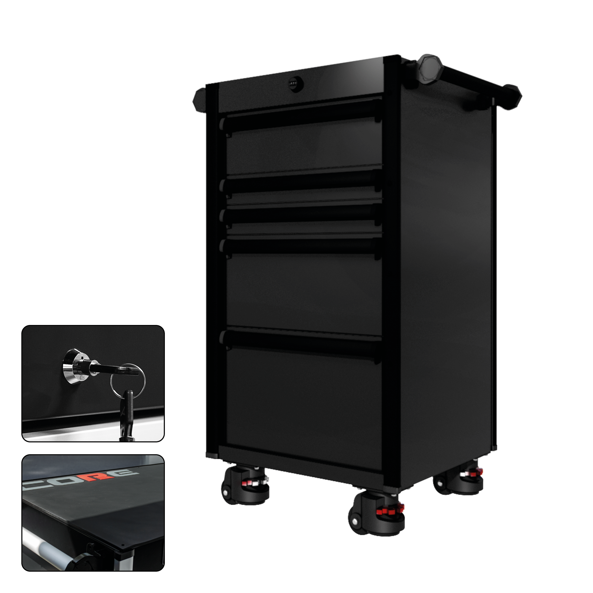 22 Series - 5 Drawers - Black Handles - Foot Casters