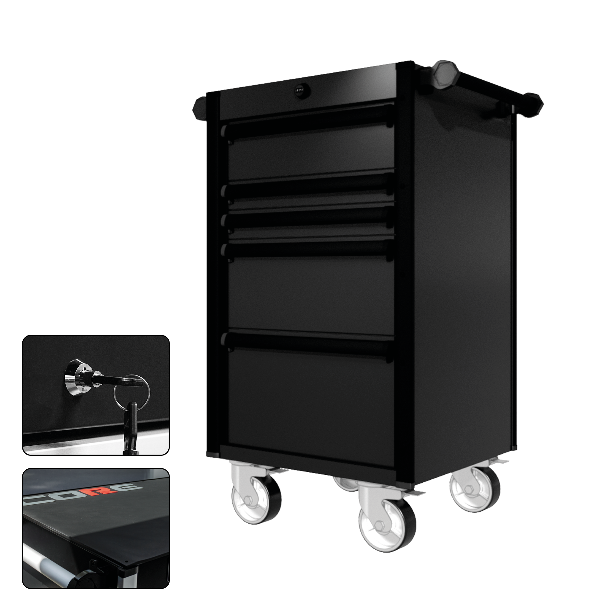 22 Series - 5 Drawers - Black Handles - Traditional Casters