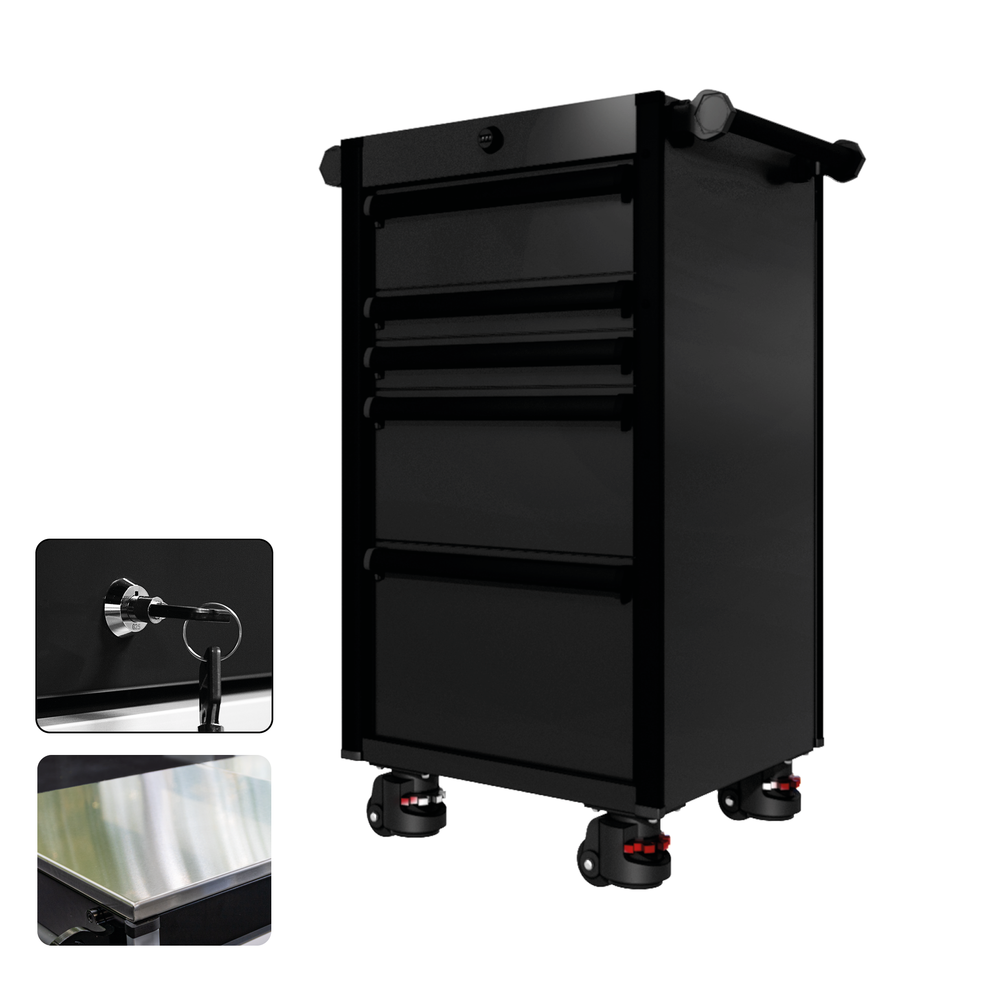 22 Series - 5 Drawers - Black Handles - Foot Casters