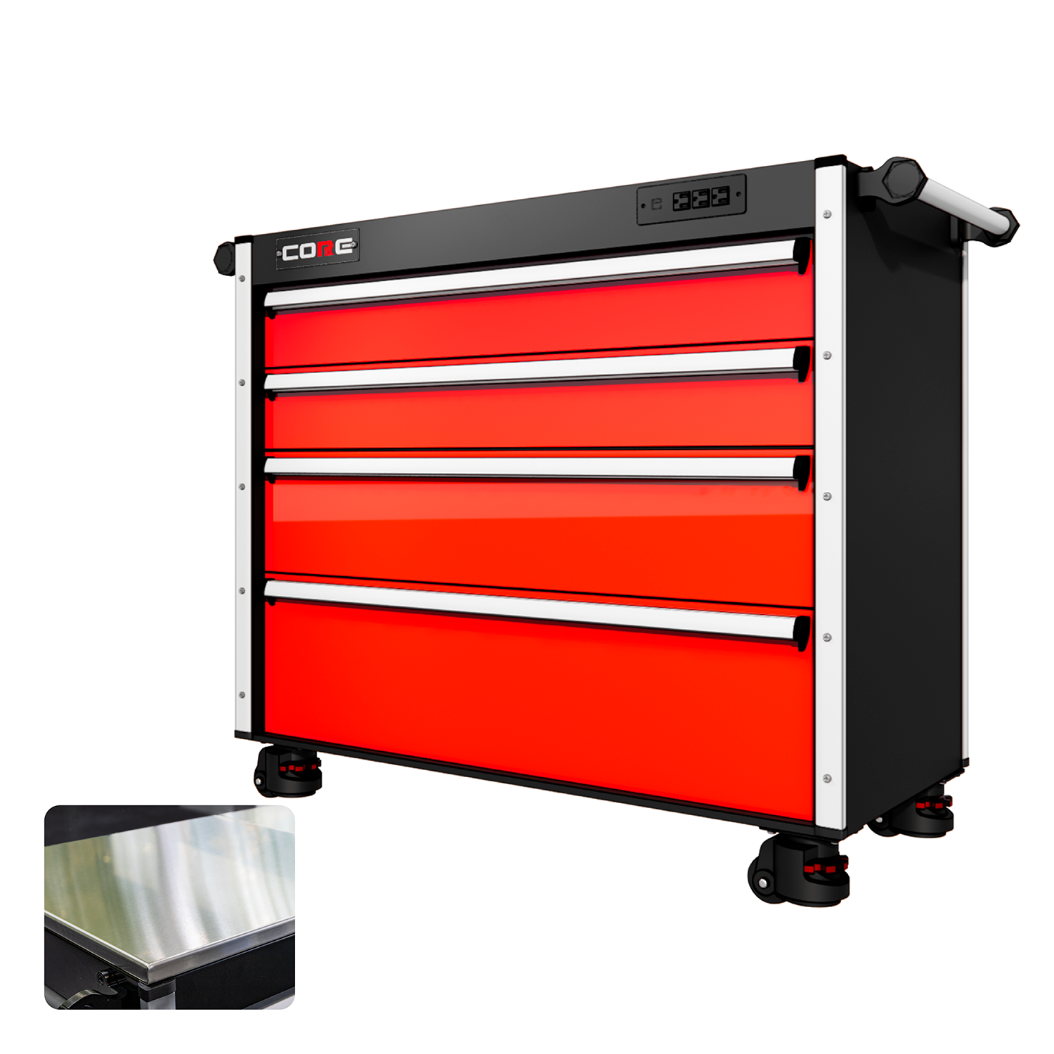 44 Series - 4 Drawers - Silver Handles - Foot Casters