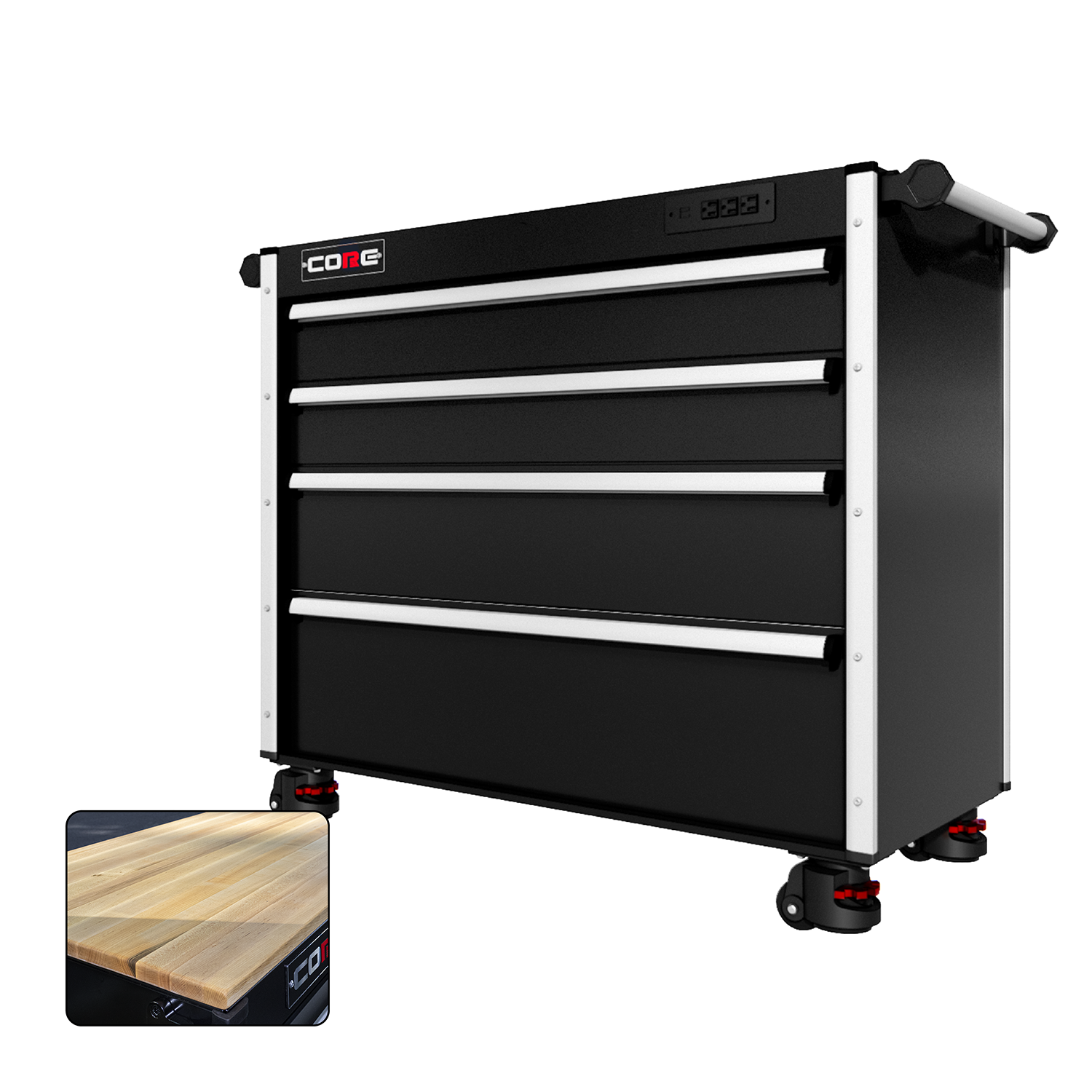 44 Series - 4 Drawers - Silver Handles - Foot Casters
