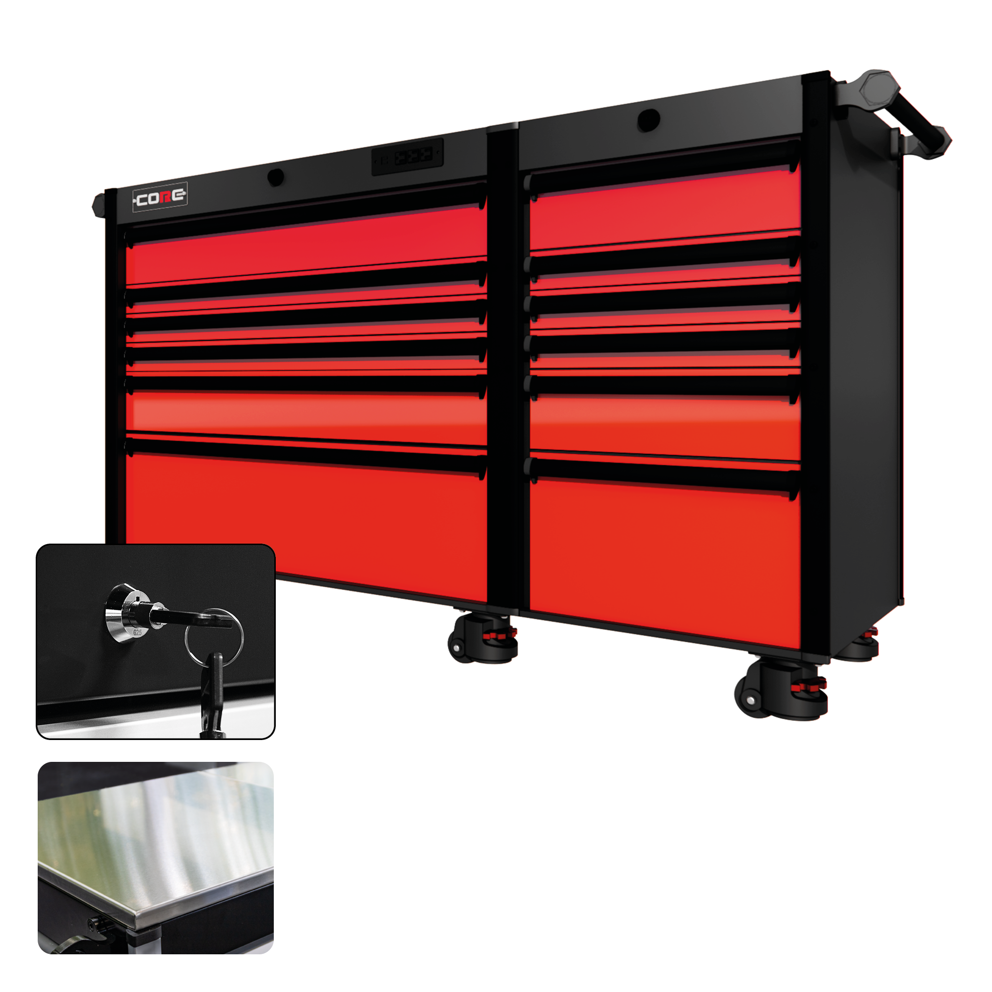 66 Series - 12 Drawers - Black Handles - Foot Casters