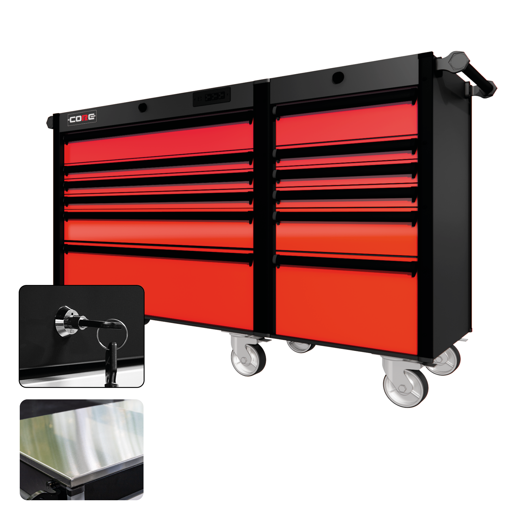 66 Series - 12 Drawers - Black Handles - Traditional Casters