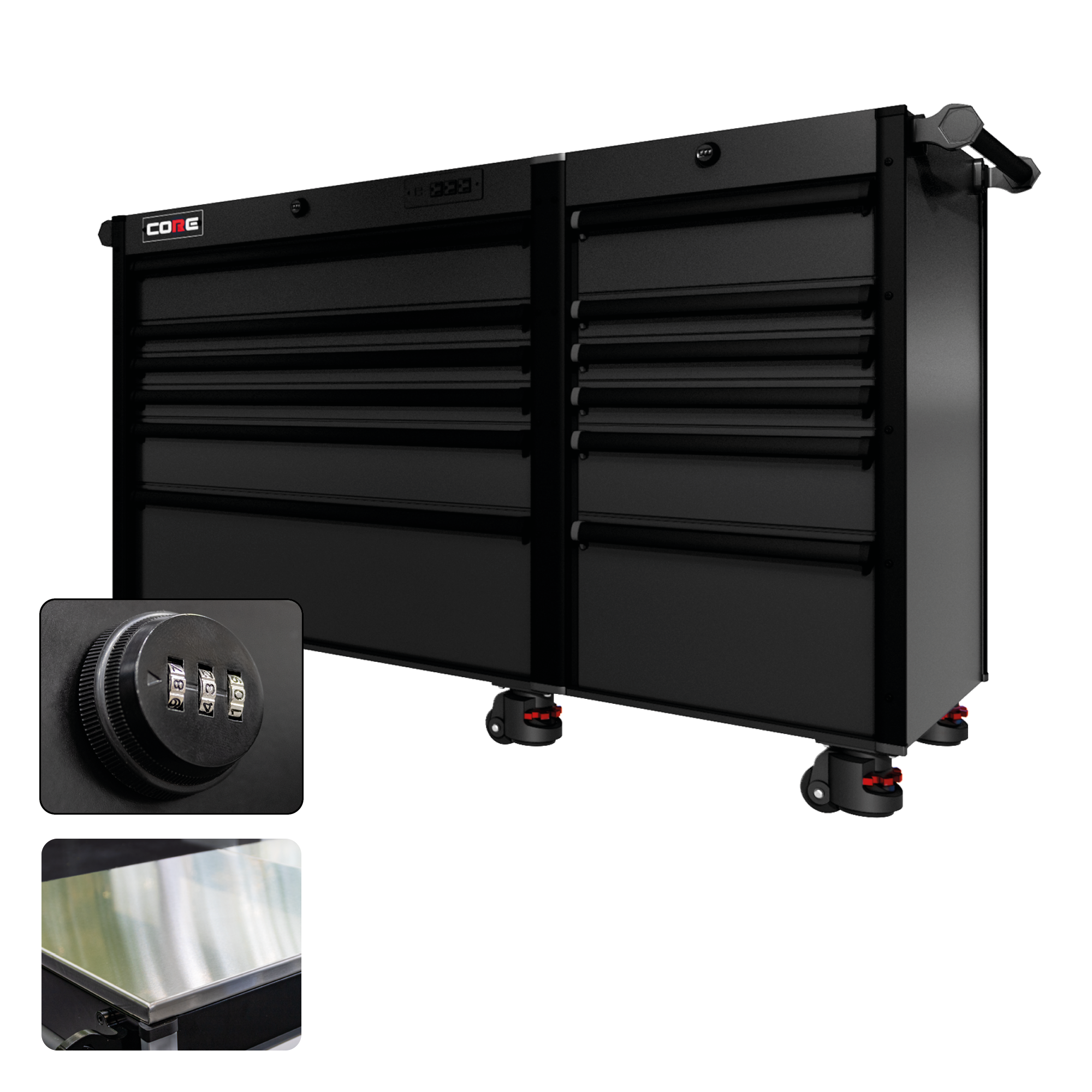 66 Series - 12 Drawers - Black Handles - Foot Casters