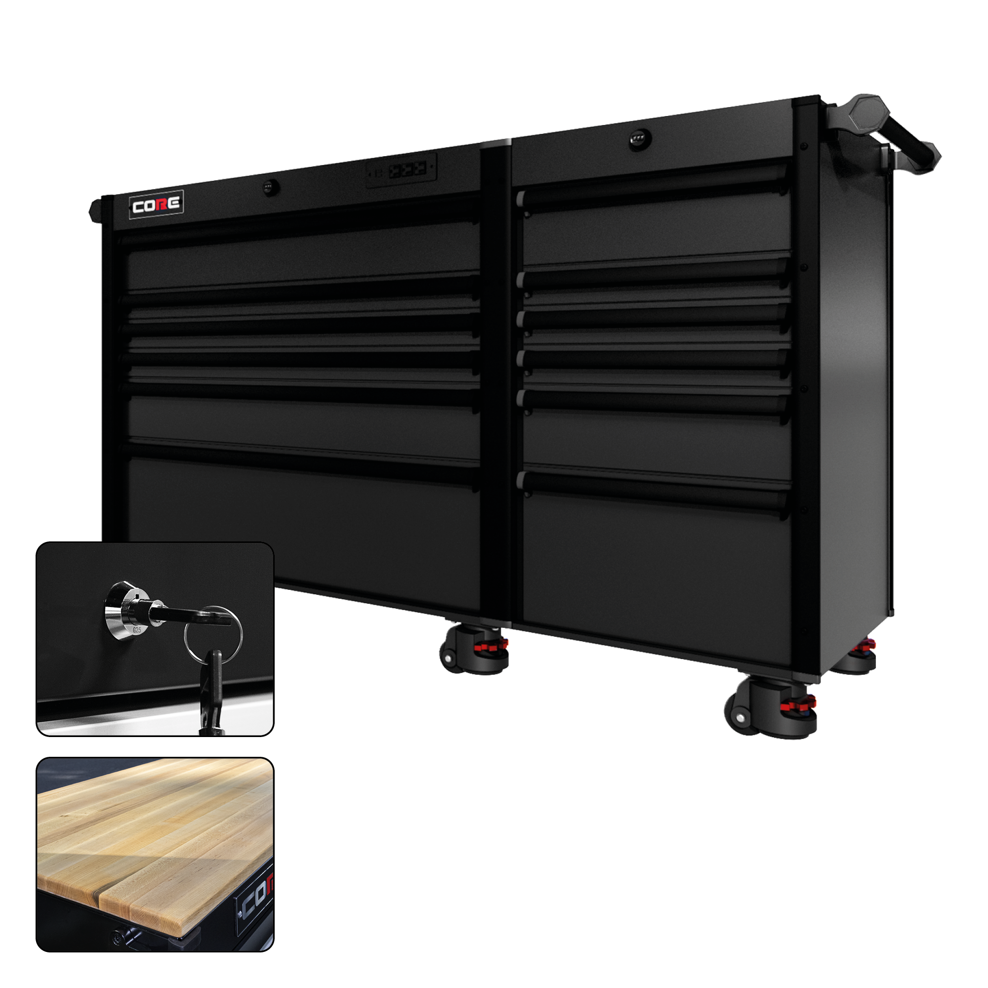 66 Series - 12 Drawers - Black Handles - Foot Casters