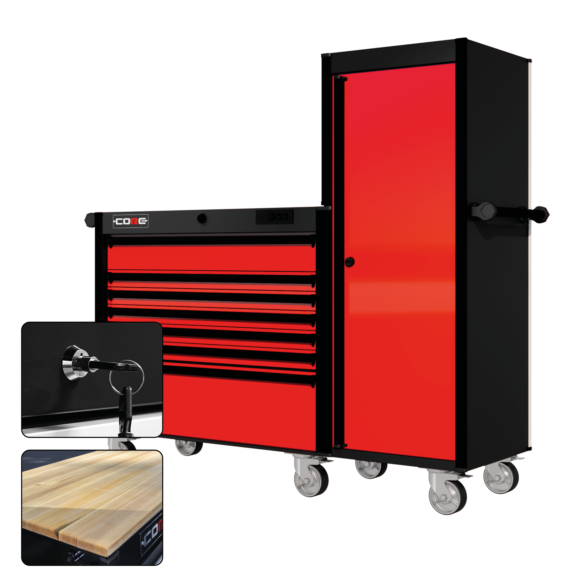 66 Series - 7 Drawers and Tall Locker - Black Handles - Traditional Casters