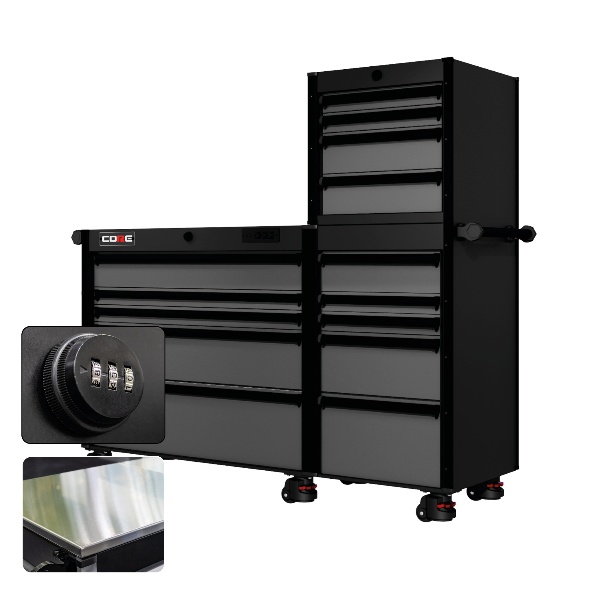 66 Series - 15 Drawers - Black Handles - Foot Casters