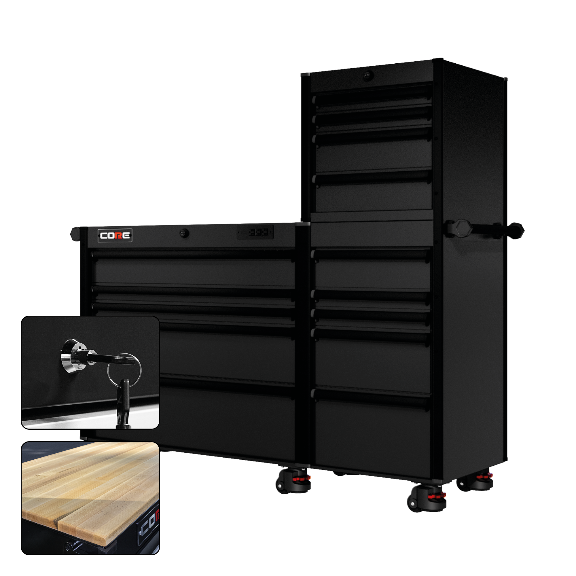 66 Series - 15 Drawers - Black Handles - Foot Casters