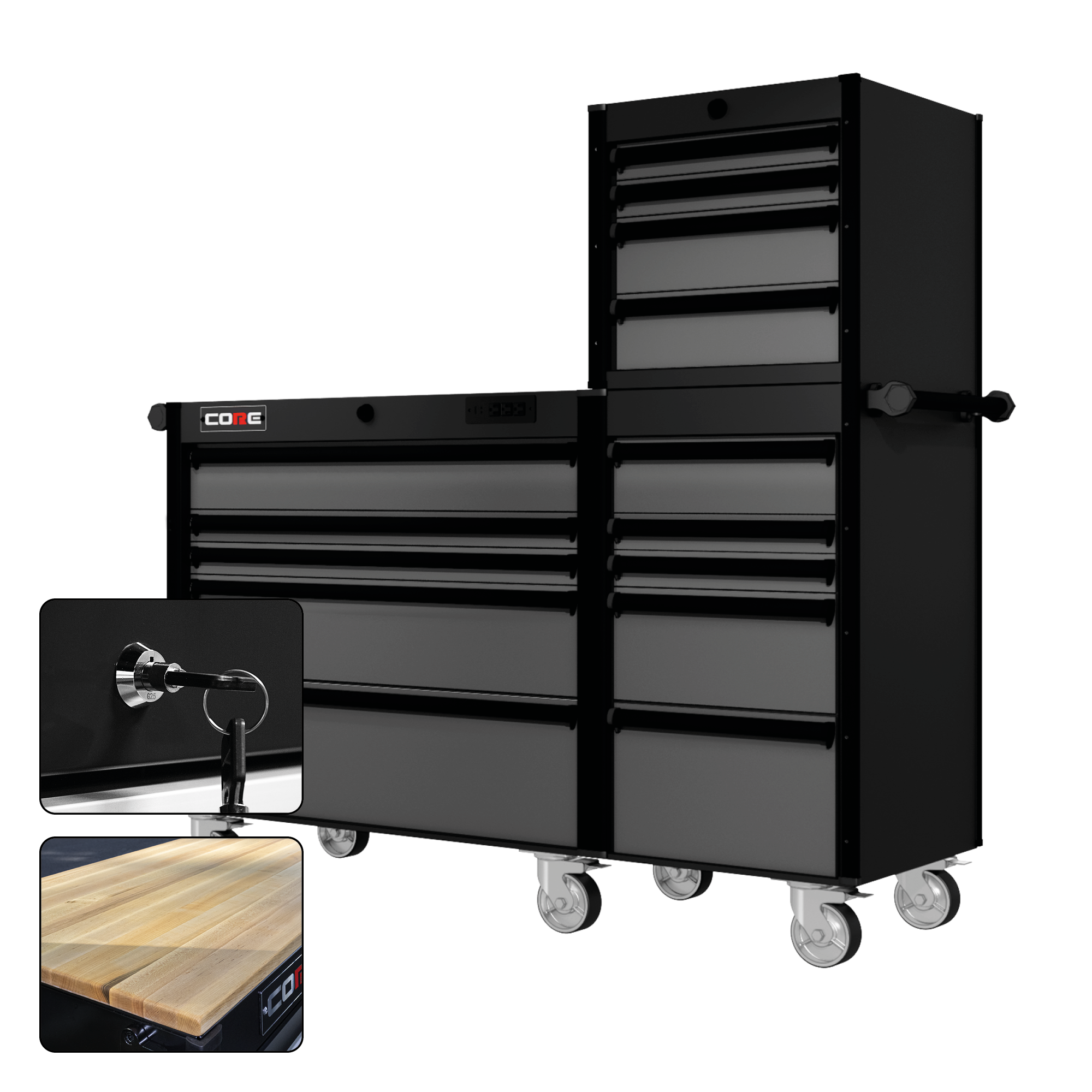 66 Series - 15 Drawers - Black Handles - Traditional Casters